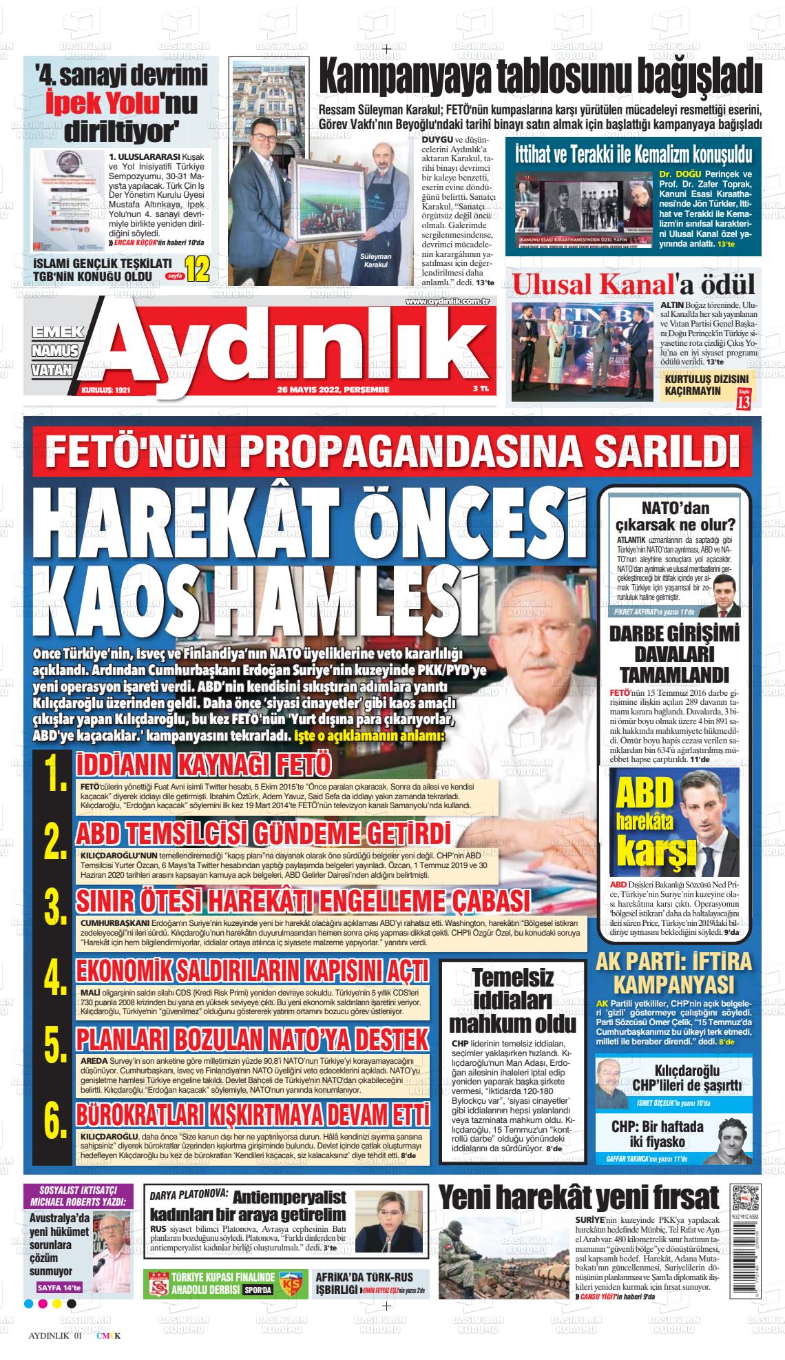 Aydınlık Gazete Manşeti