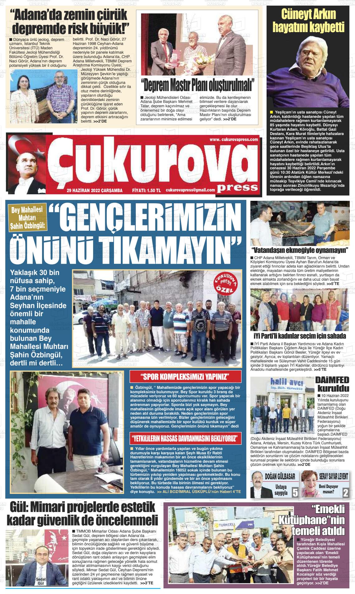 Çukurova Press Gazete Manşeti