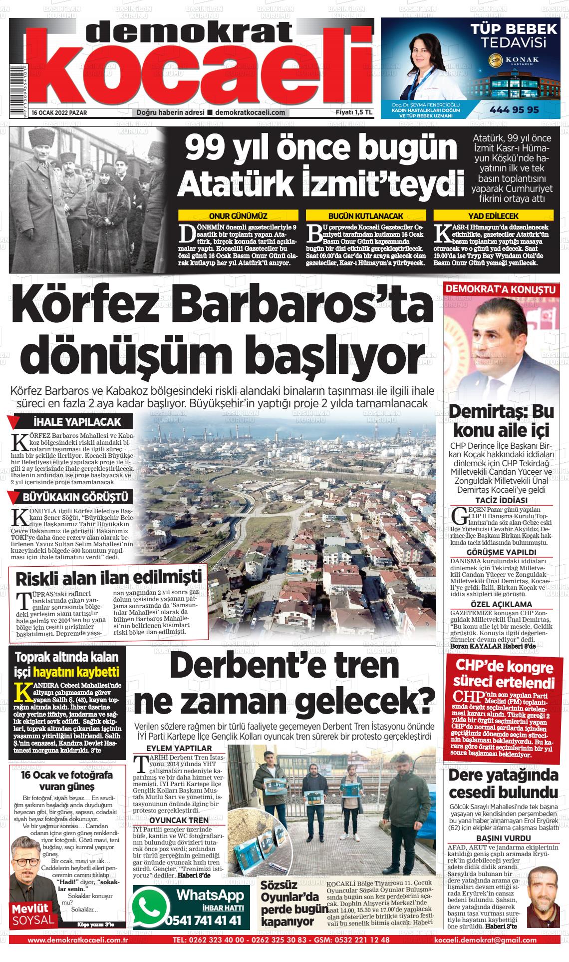 Demokrat Kocaeli Gazete Manşeti