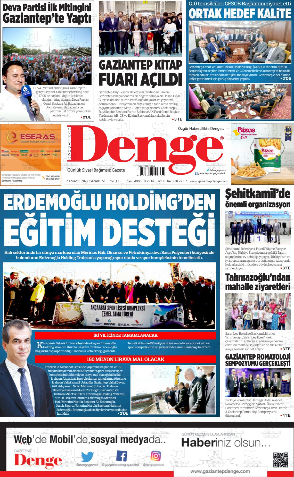 Gaziantep Denge Gazete Manşeti