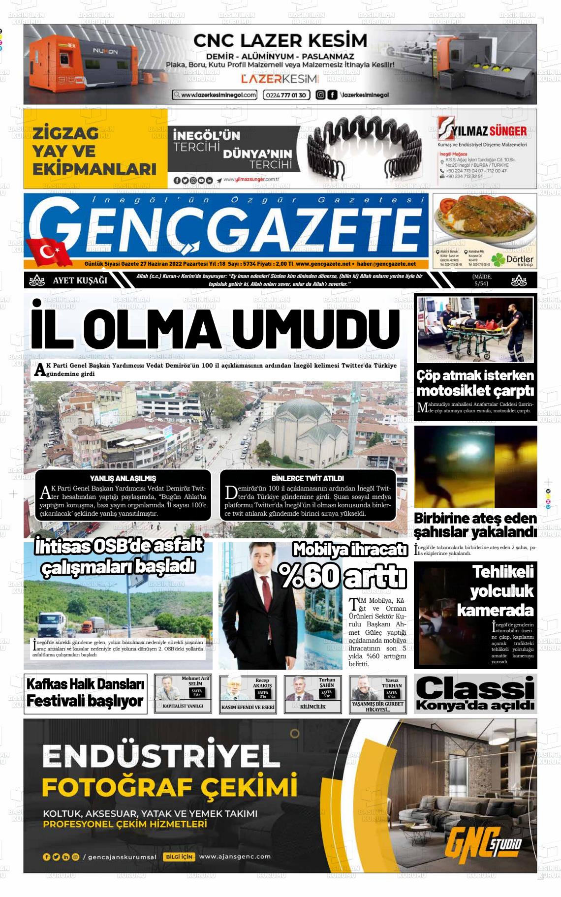Genç Gazete Gazete Manşeti