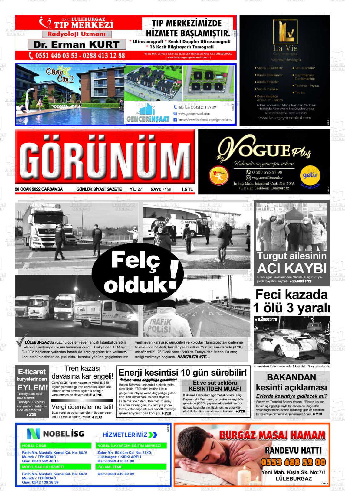 Lüleburgaz Görünüm Gazete Manşeti