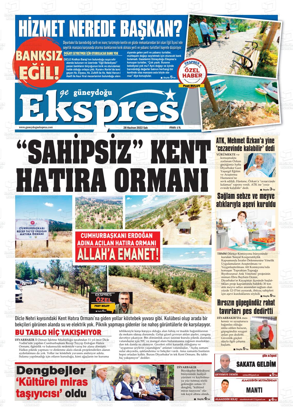 Güneydoğu Ekspres Gazete Manşeti