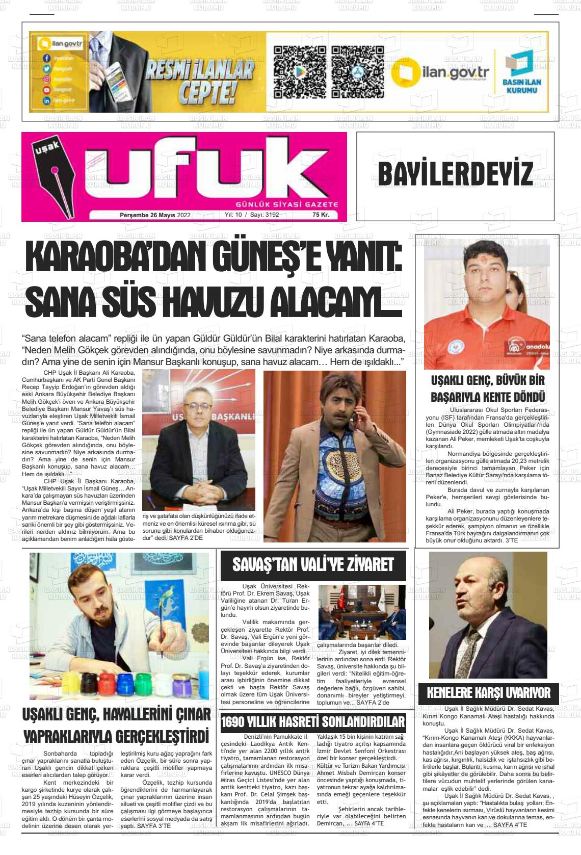 Uşak Ufuk Gazete Manşeti