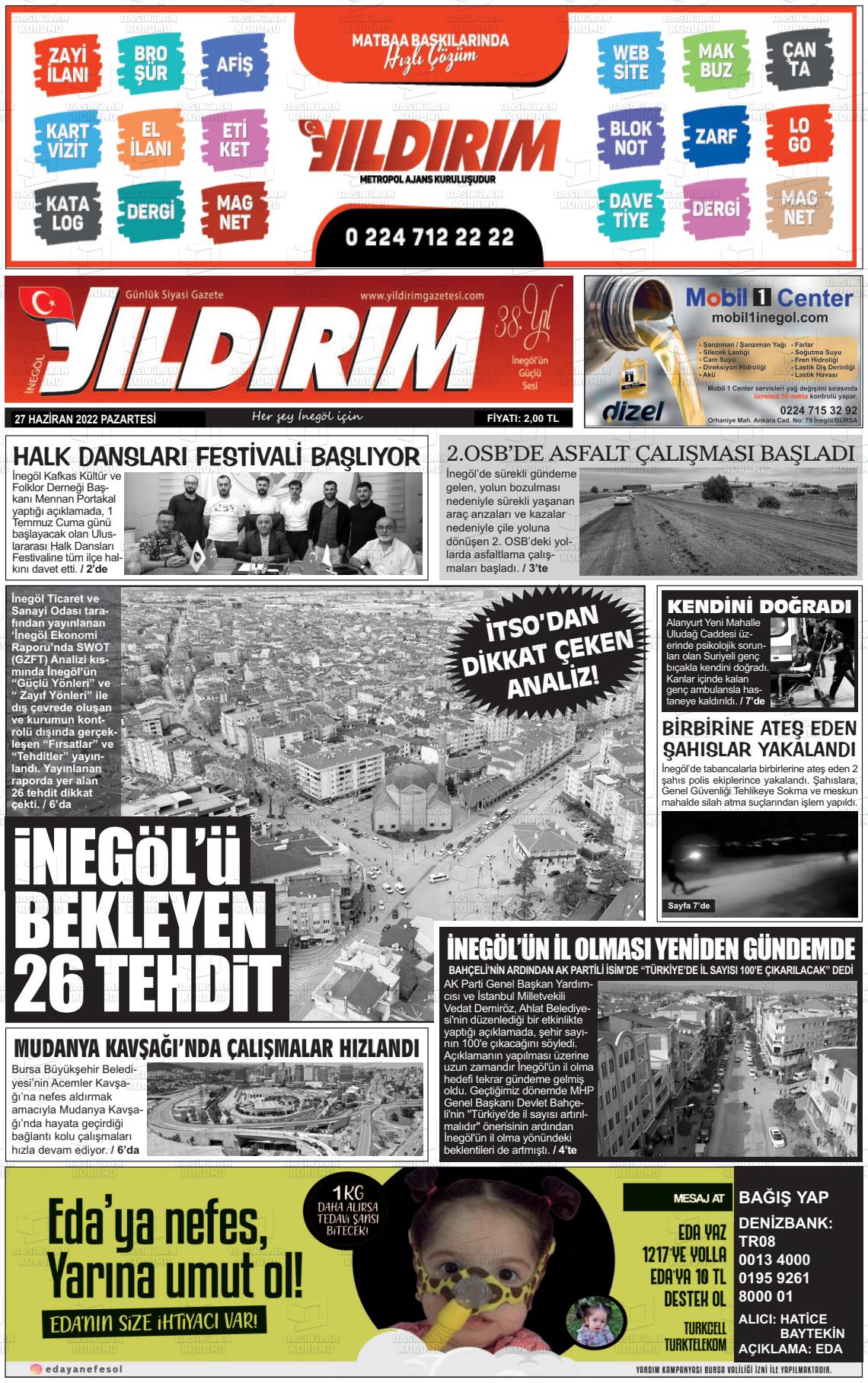 Yildirim Gazete Manşeti