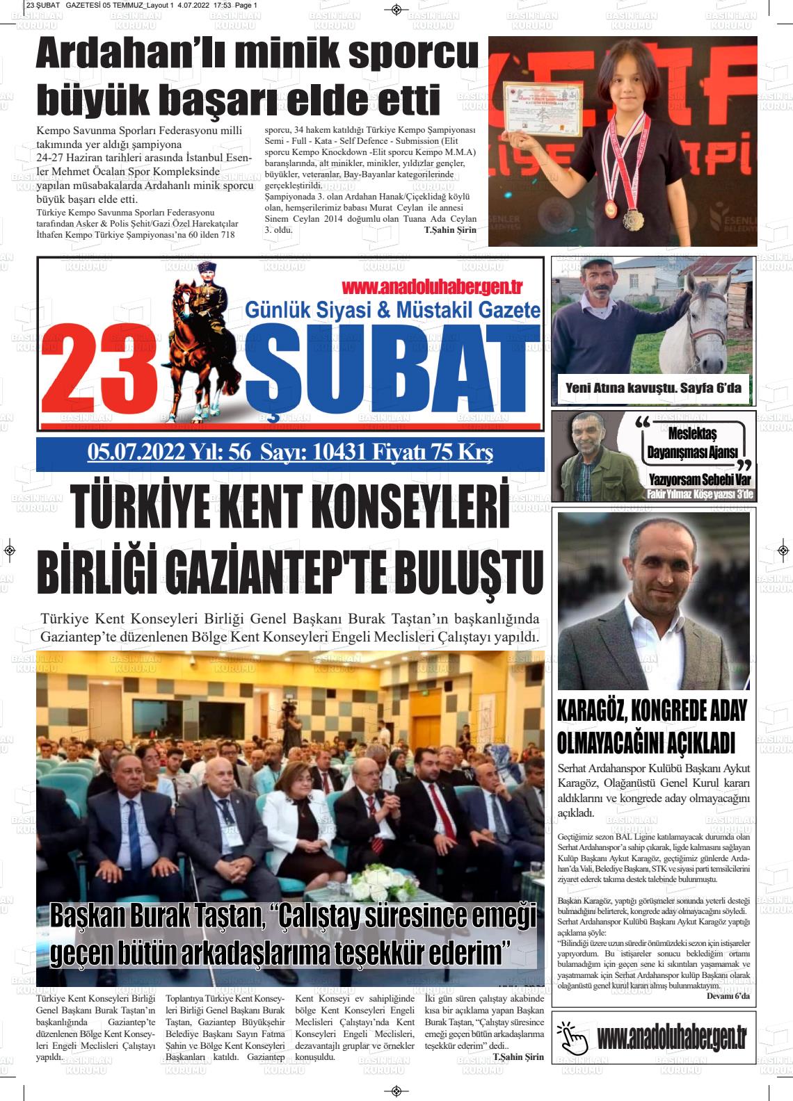 05 Temmuz 2022 23 Şubat Gazete Manşeti