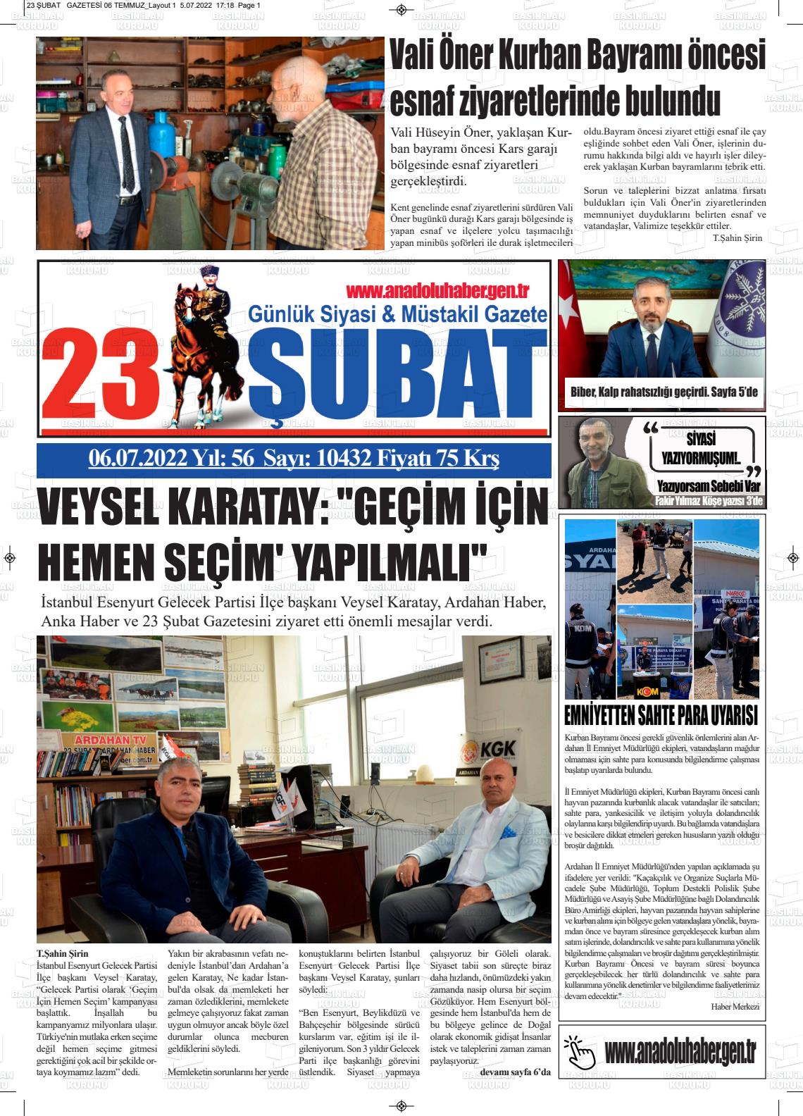 06 Temmuz 2022 23 Şubat Gazete Manşeti