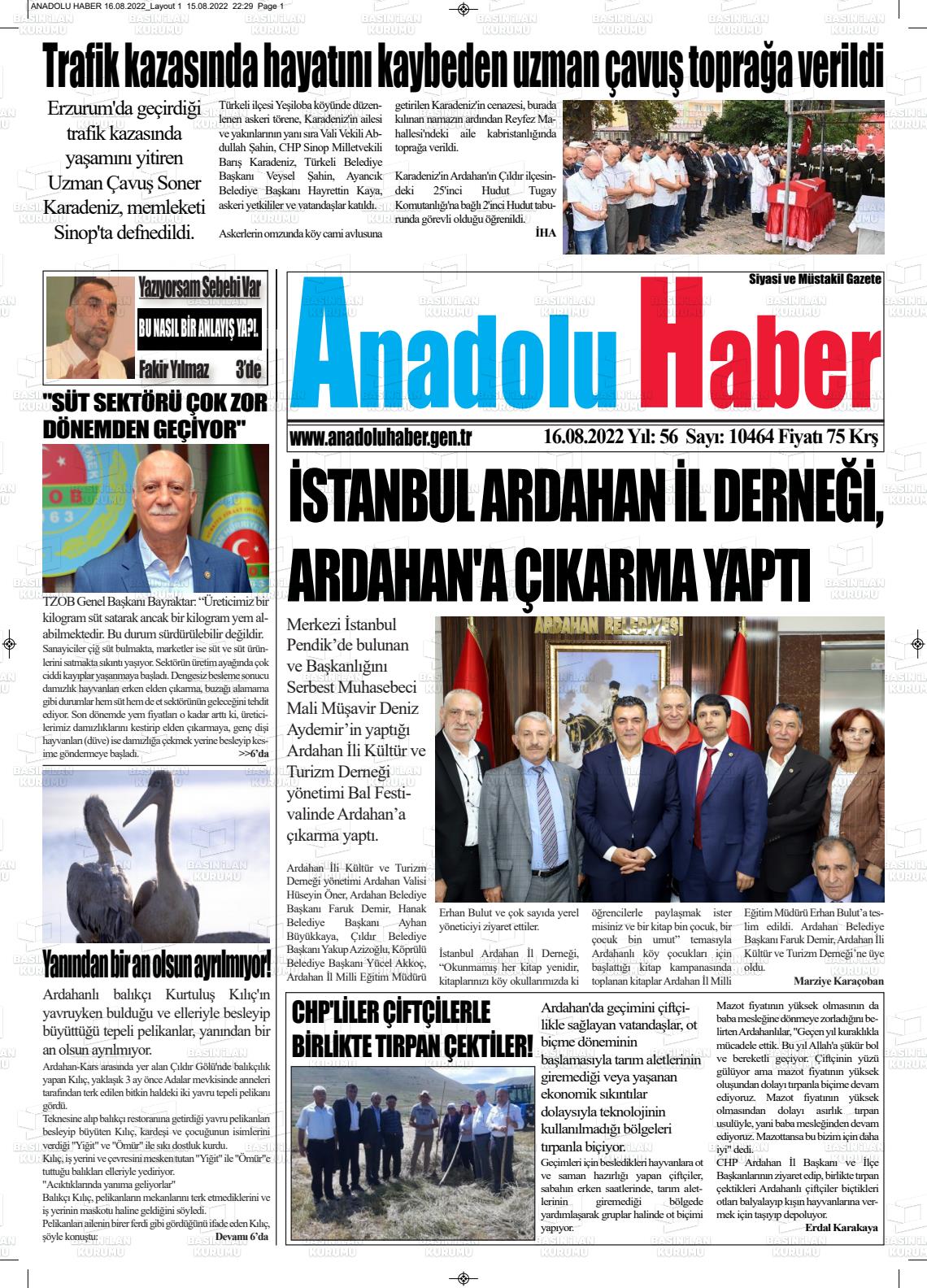 16 Ağustos 2022 23 Şubat Gazete Manşeti