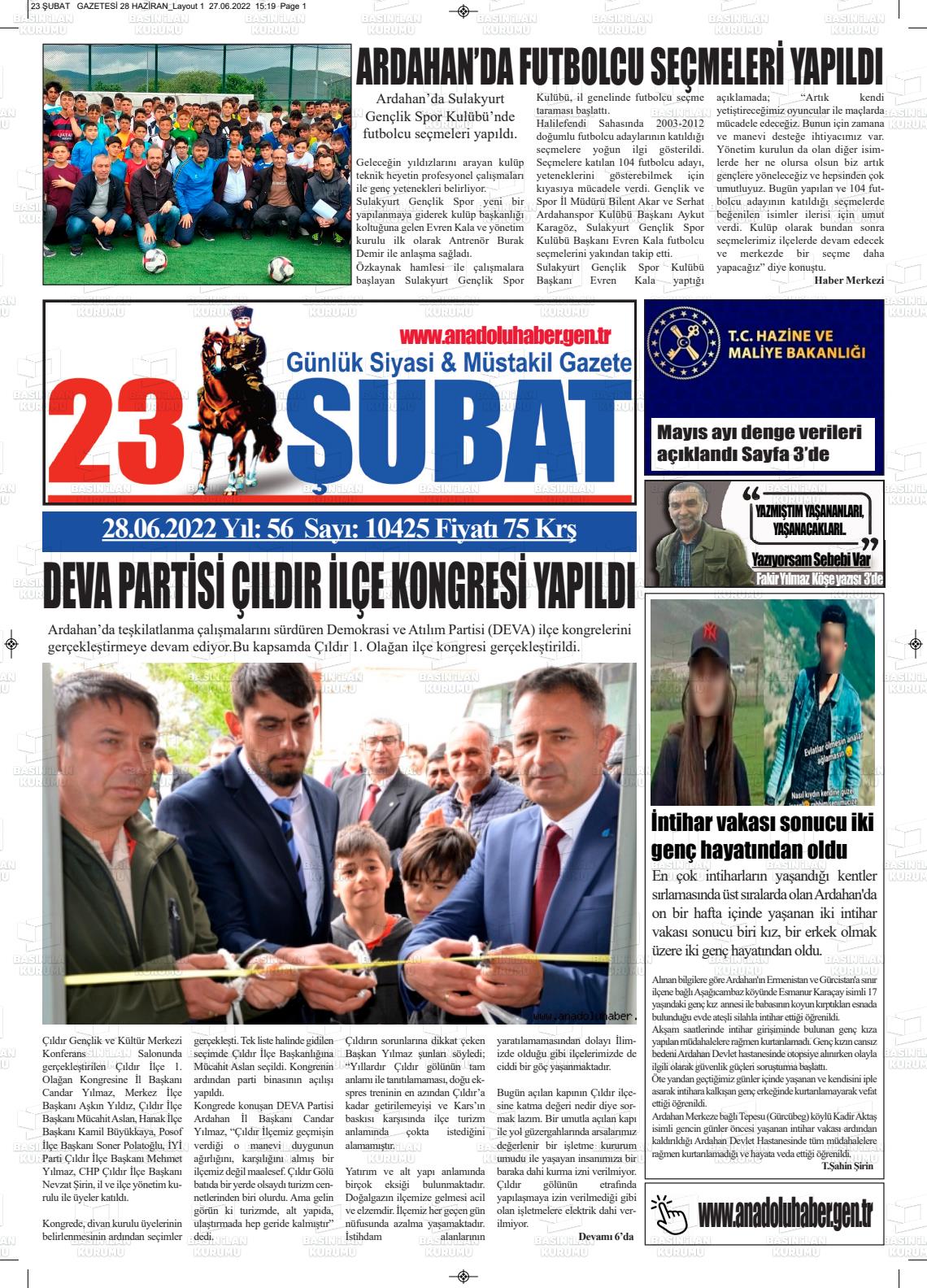 28 Haziran 2022 23 Şubat Gazete Manşeti