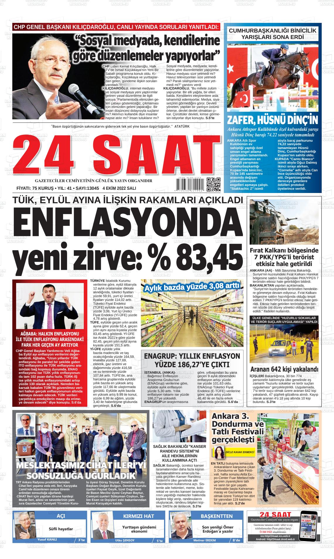 04 Ekim 2022 24 Saat Gazete Manşeti