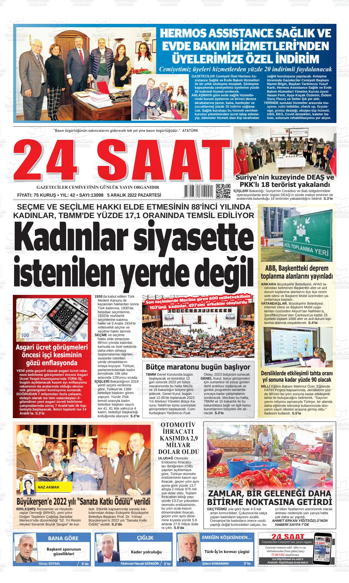 05 Aralık 2022 24 Saat Gazete Manşeti