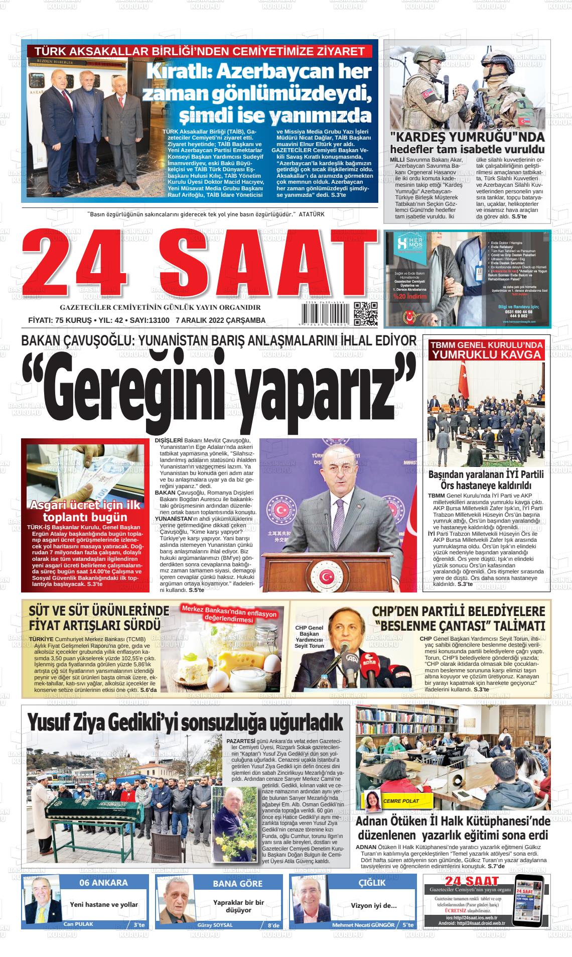 07 Aralık 2022 24 Saat Gazete Manşeti