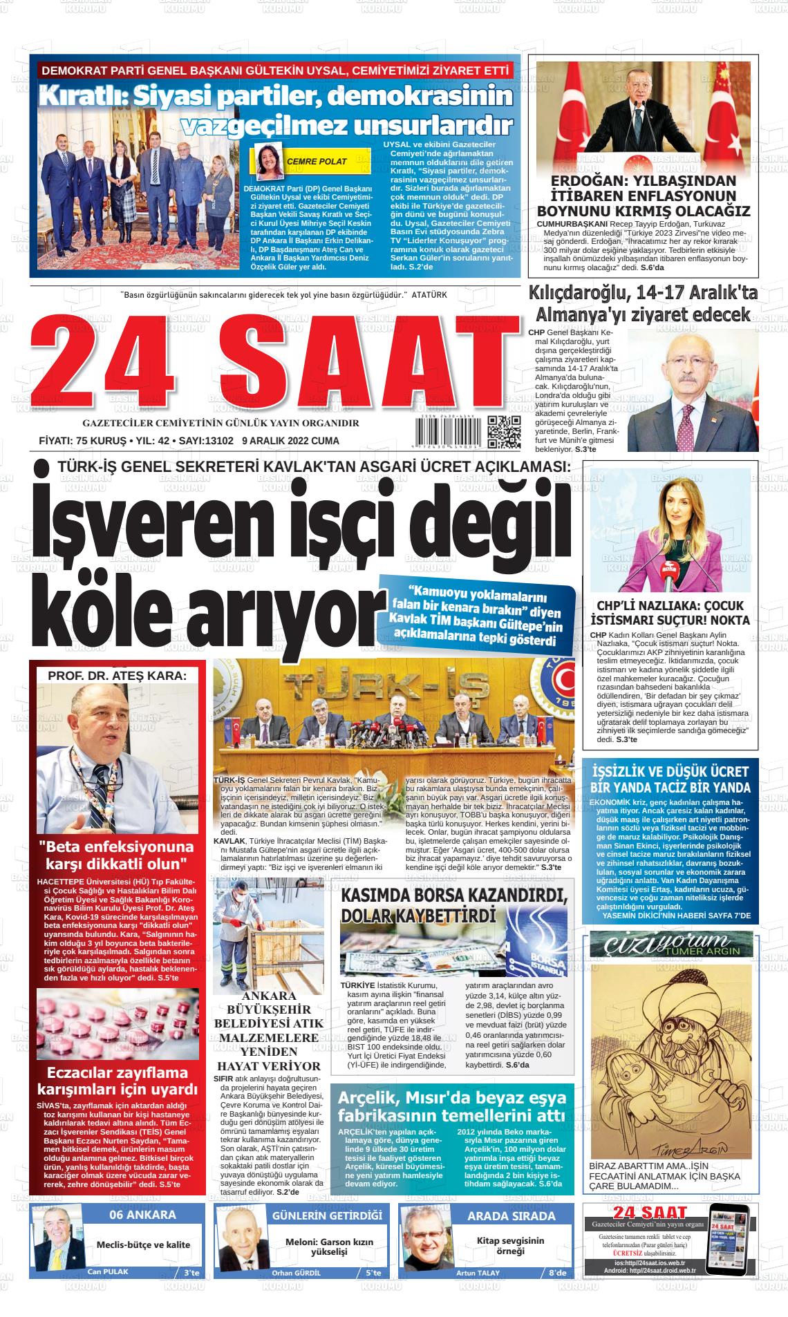 09 Aralık 2022 24 Saat Gazete Manşeti