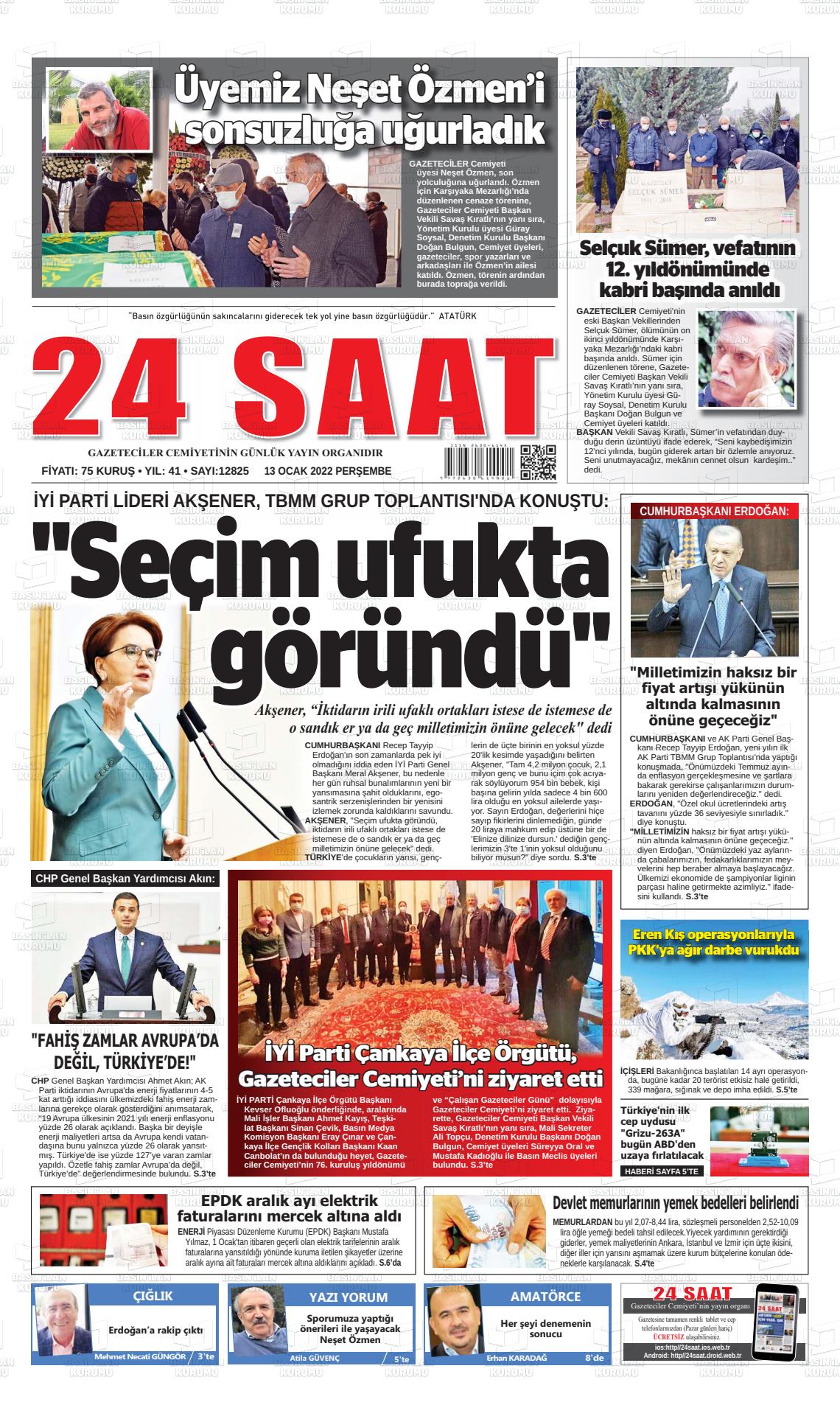 13 Ocak 2022 24 Saat Gazete Manşeti