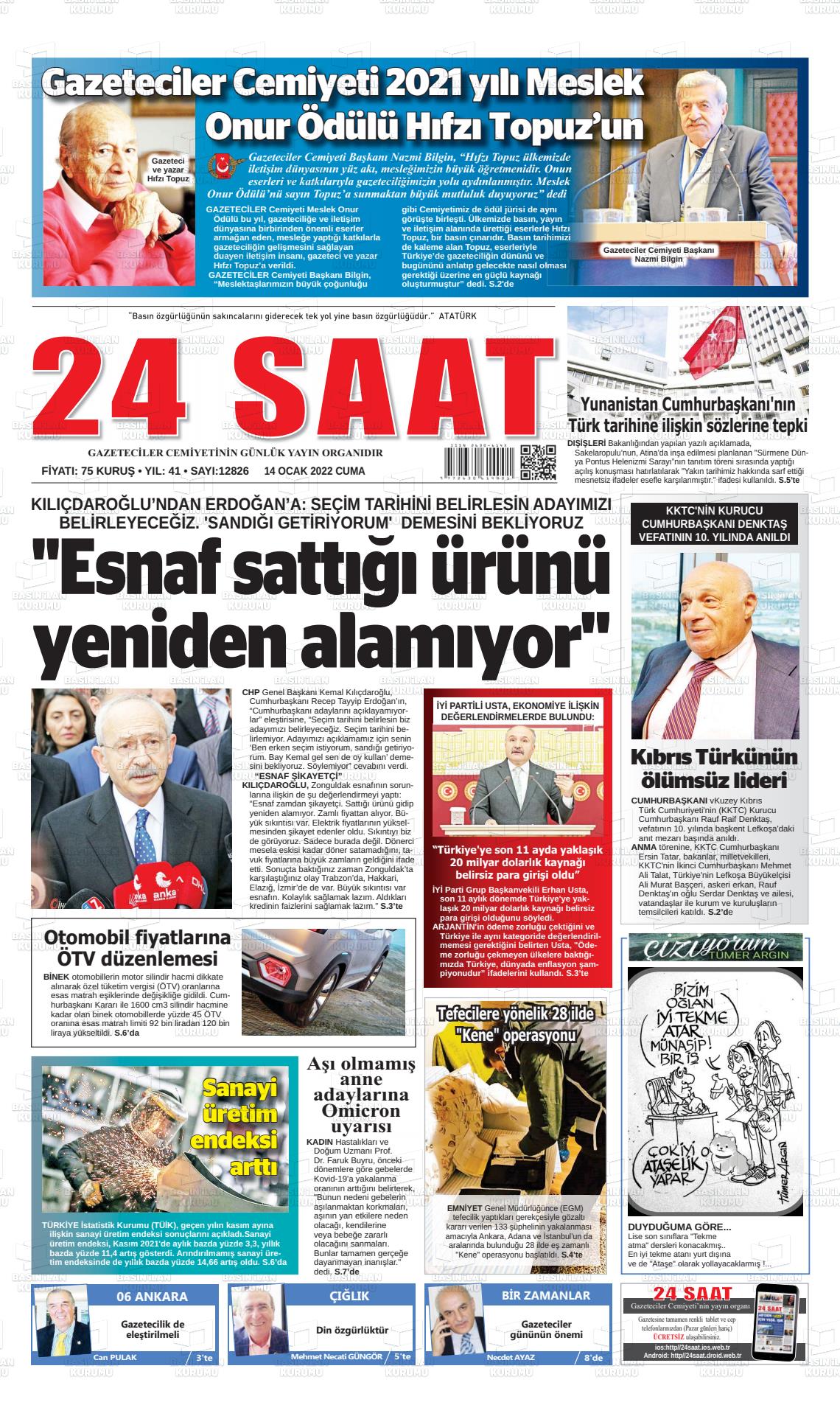 14 Ocak 2022 24 Saat Gazete Manşeti