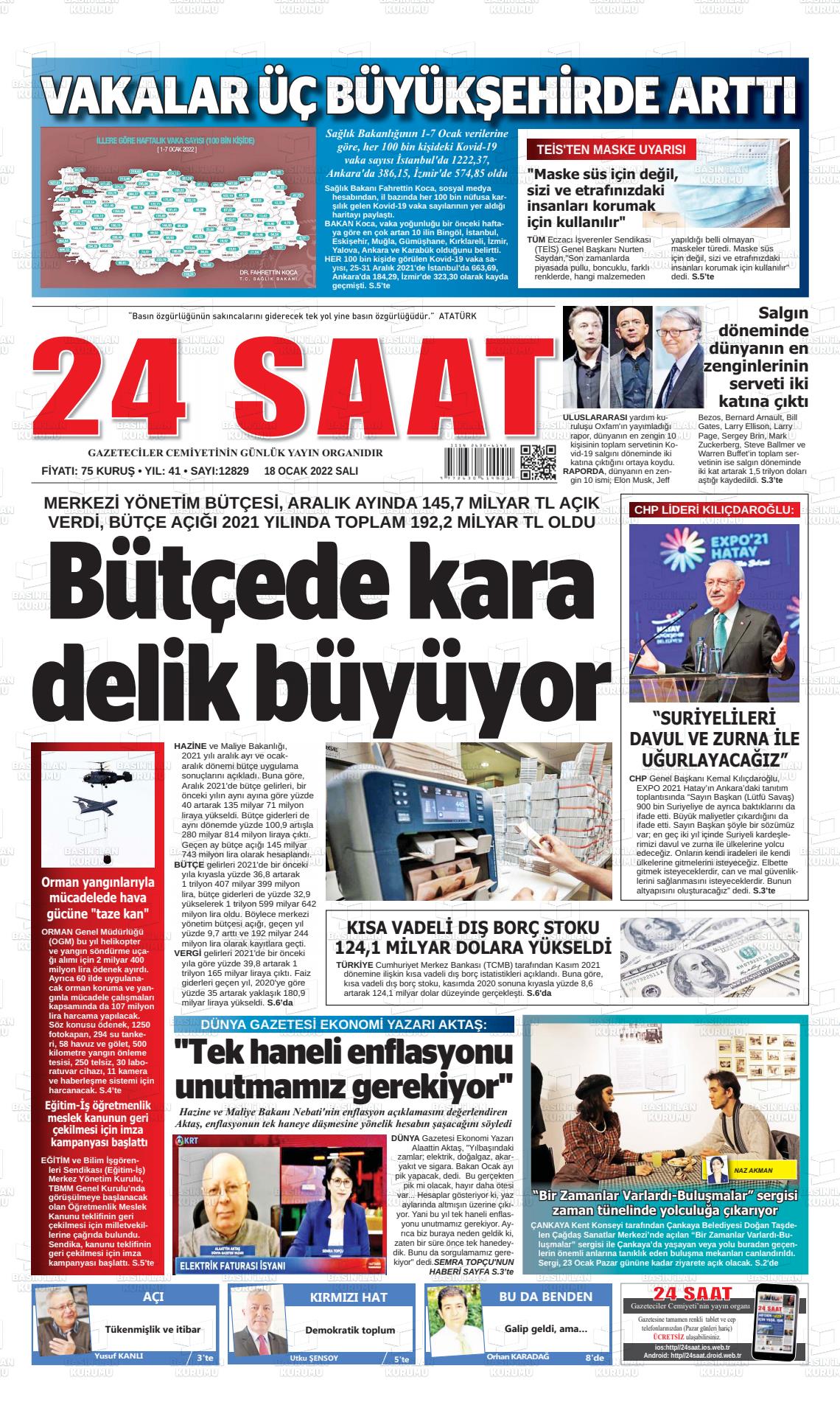 18 Ocak 2022 24 Saat Gazete Manşeti