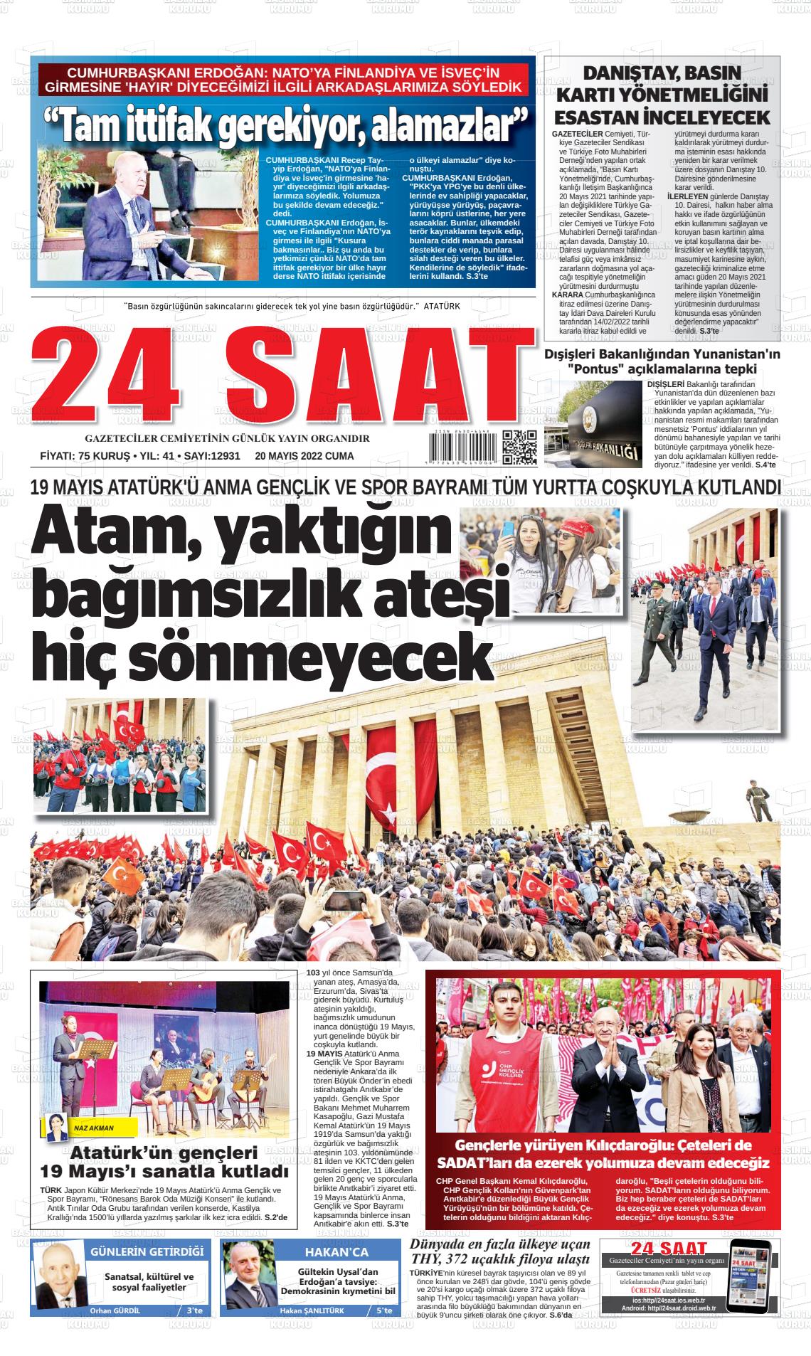 20 Mayıs 2022 24 Saat Gazete Manşeti