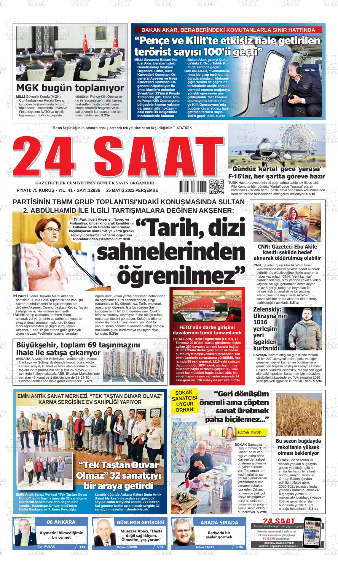 26 Mayıs 2022 24 Saat Gazete Manşeti