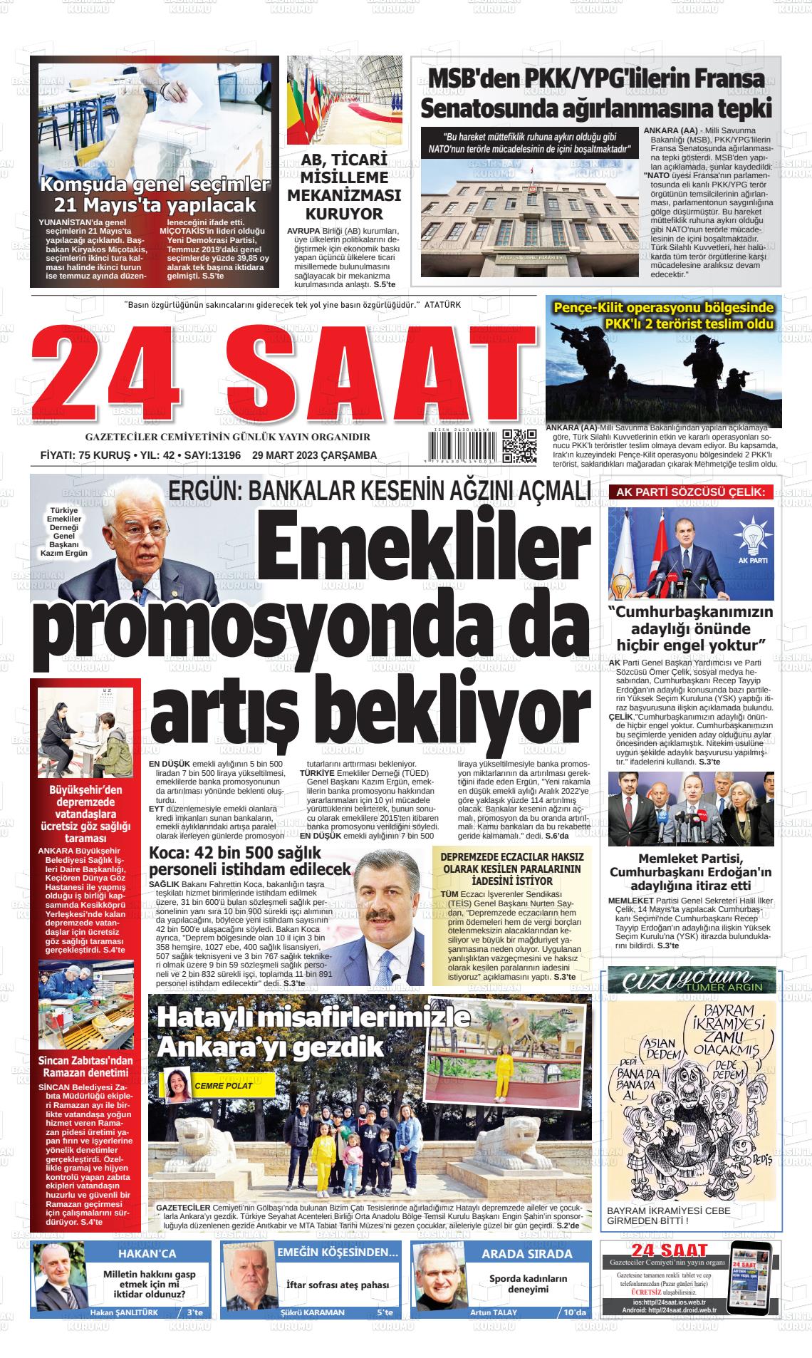 29 Mart 2023 24 Saat Gazete Manşeti
