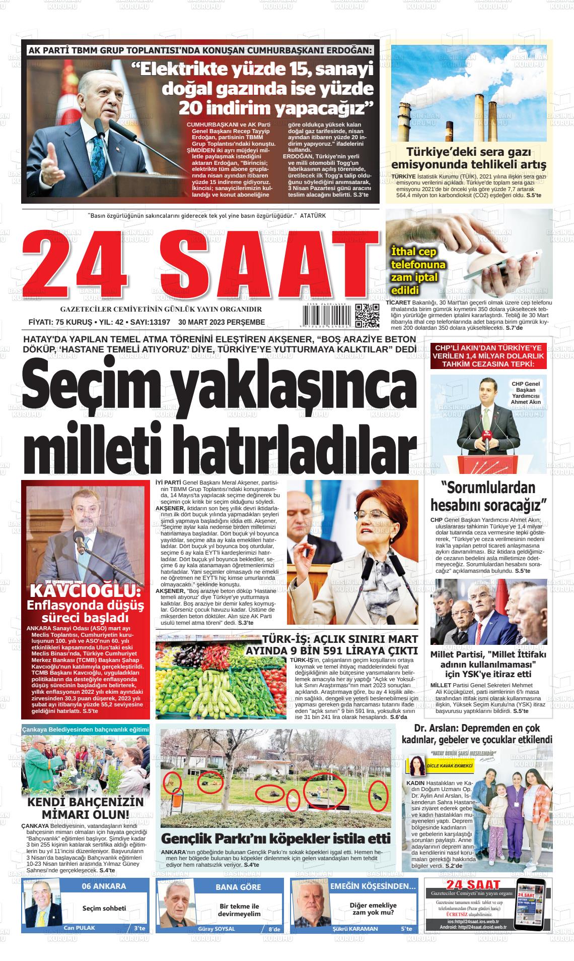 30 Mart 2023 24 Saat Gazete Manşeti