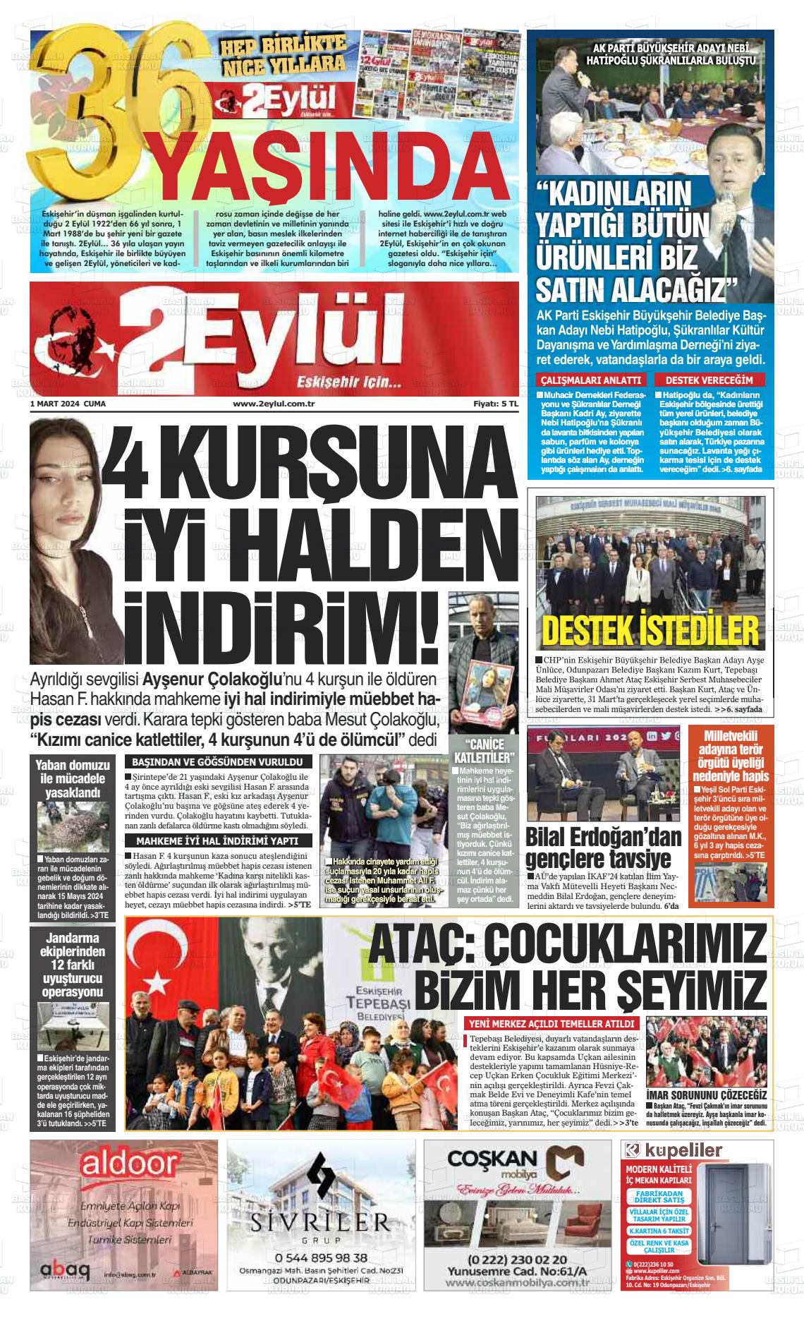 01 Mart 2024 İki Eylül Gazete Manşeti