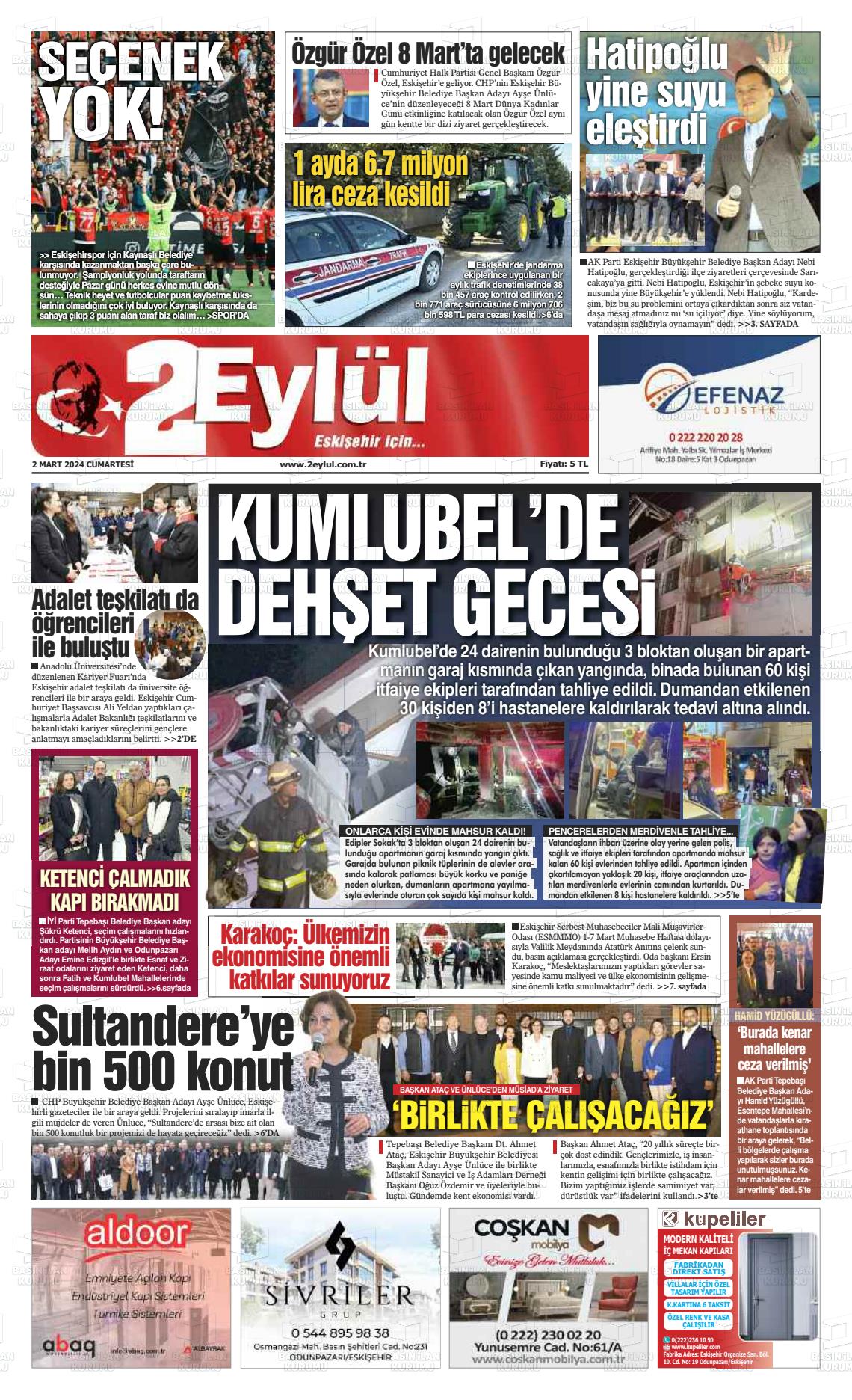 02 Mart 2024 İki Eylül Gazete Manşeti