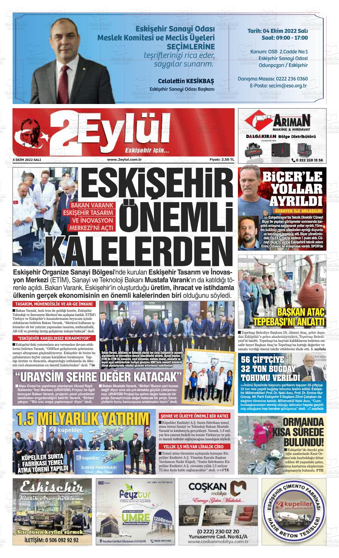 04 Ekim 2022 İki Eylül Gazete Manşeti