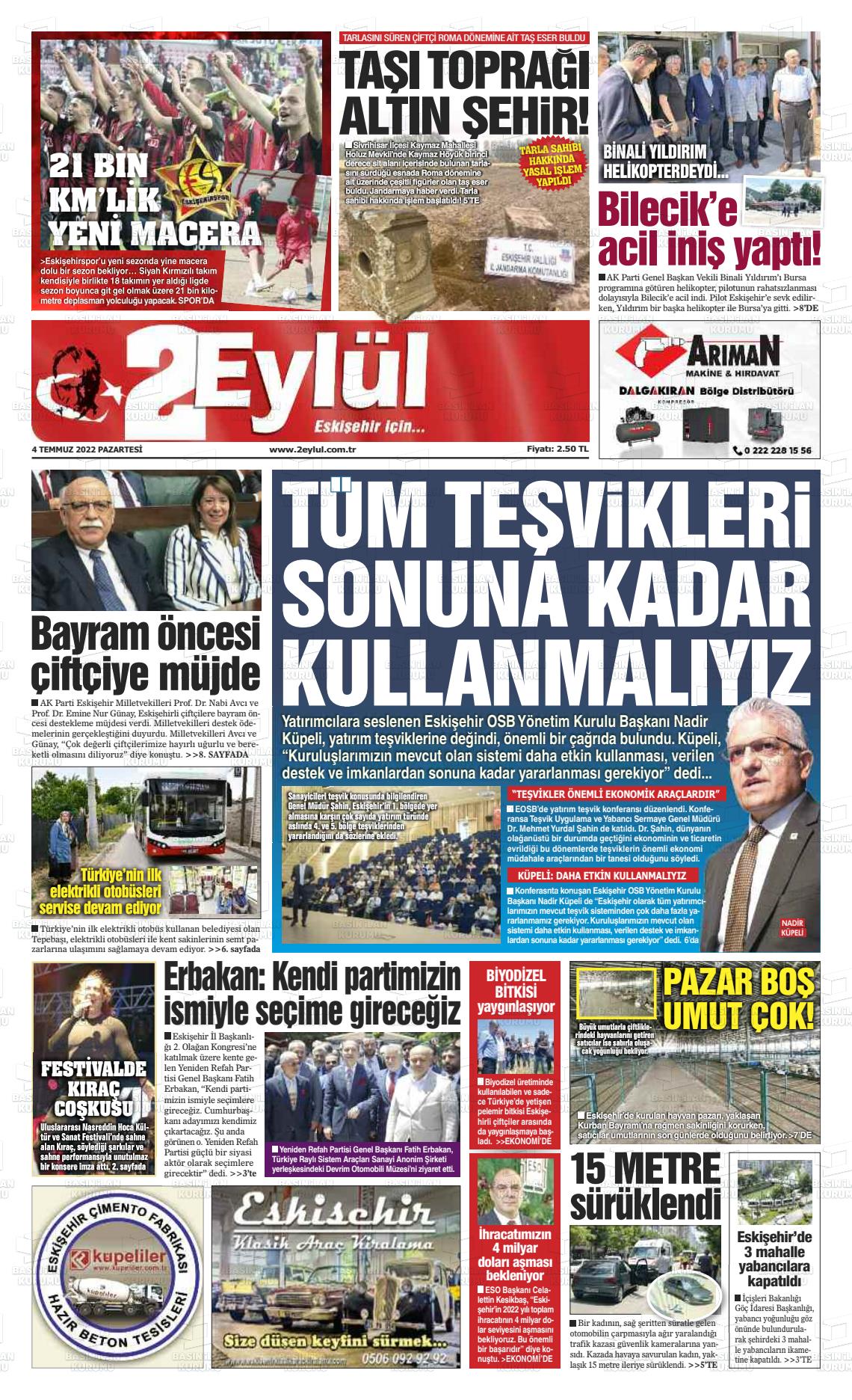 04 Temmuz 2022 İki Eylül Gazete Manşeti