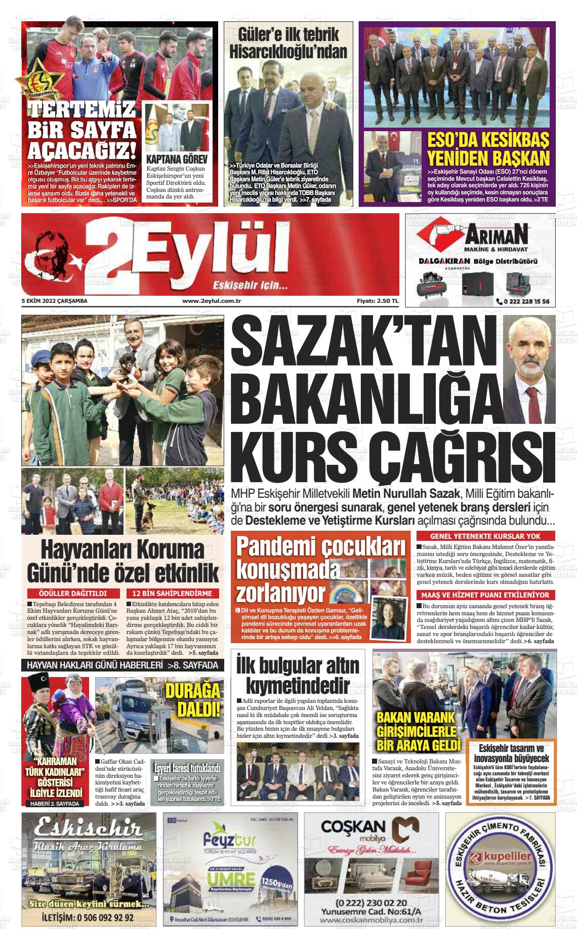 05 Ekim 2022 İki Eylül Gazete Manşeti