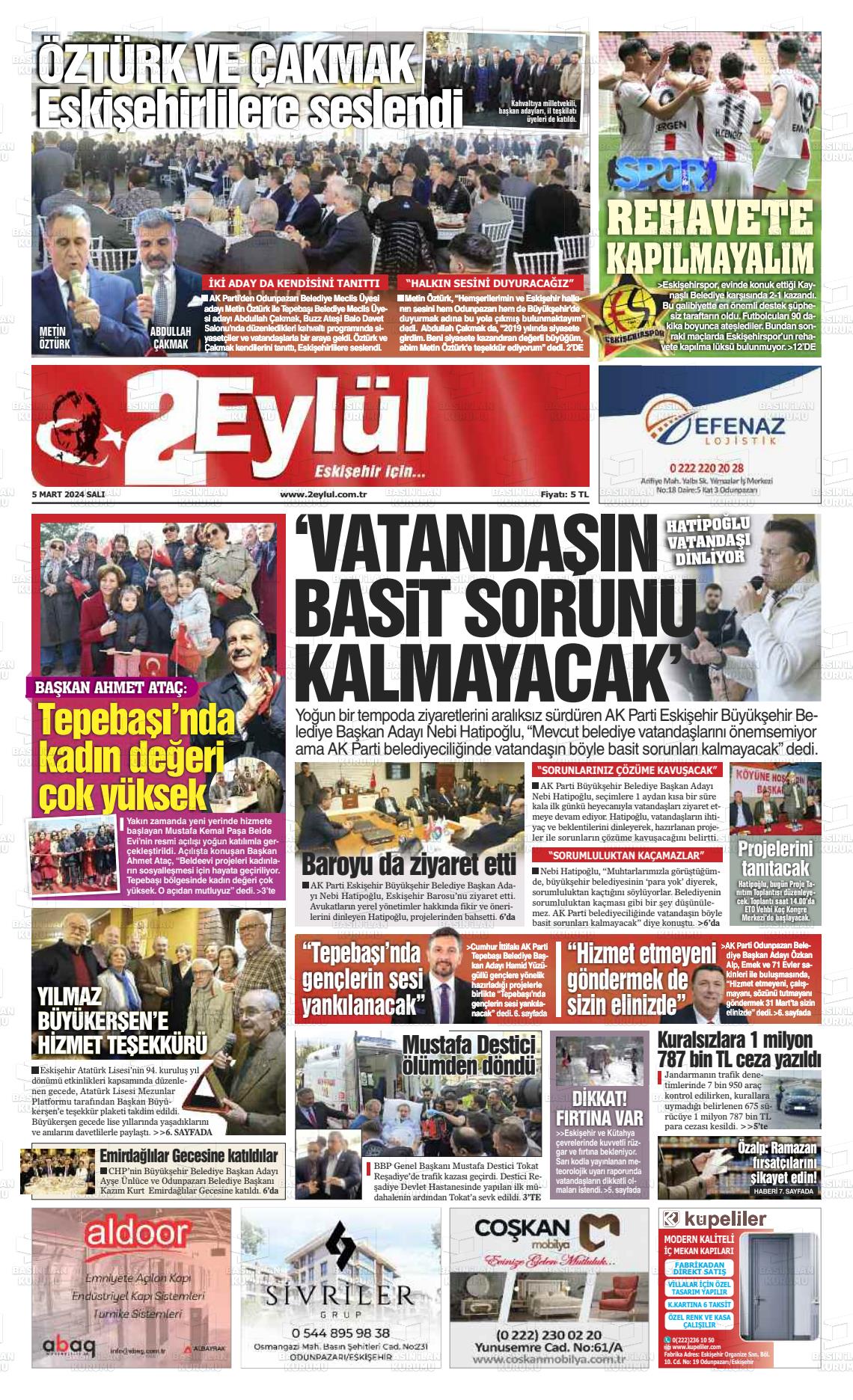 05 Mart 2024 İki Eylül Gazete Manşeti