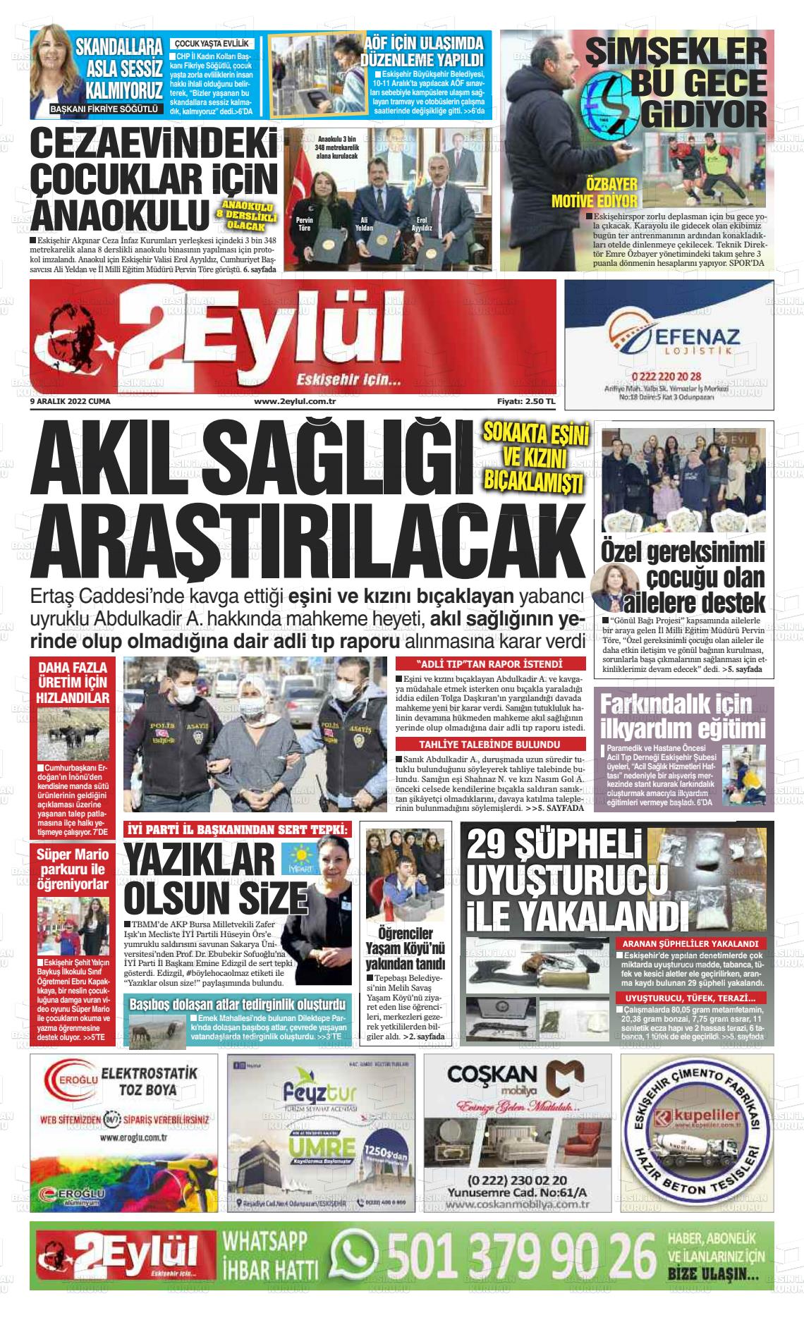 09 Aralık 2022 İki Eylül Gazete Manşeti