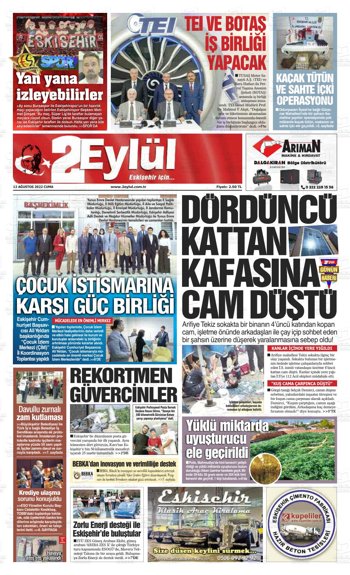 12 Ağustos 2022 İki Eylül Gazete Manşeti