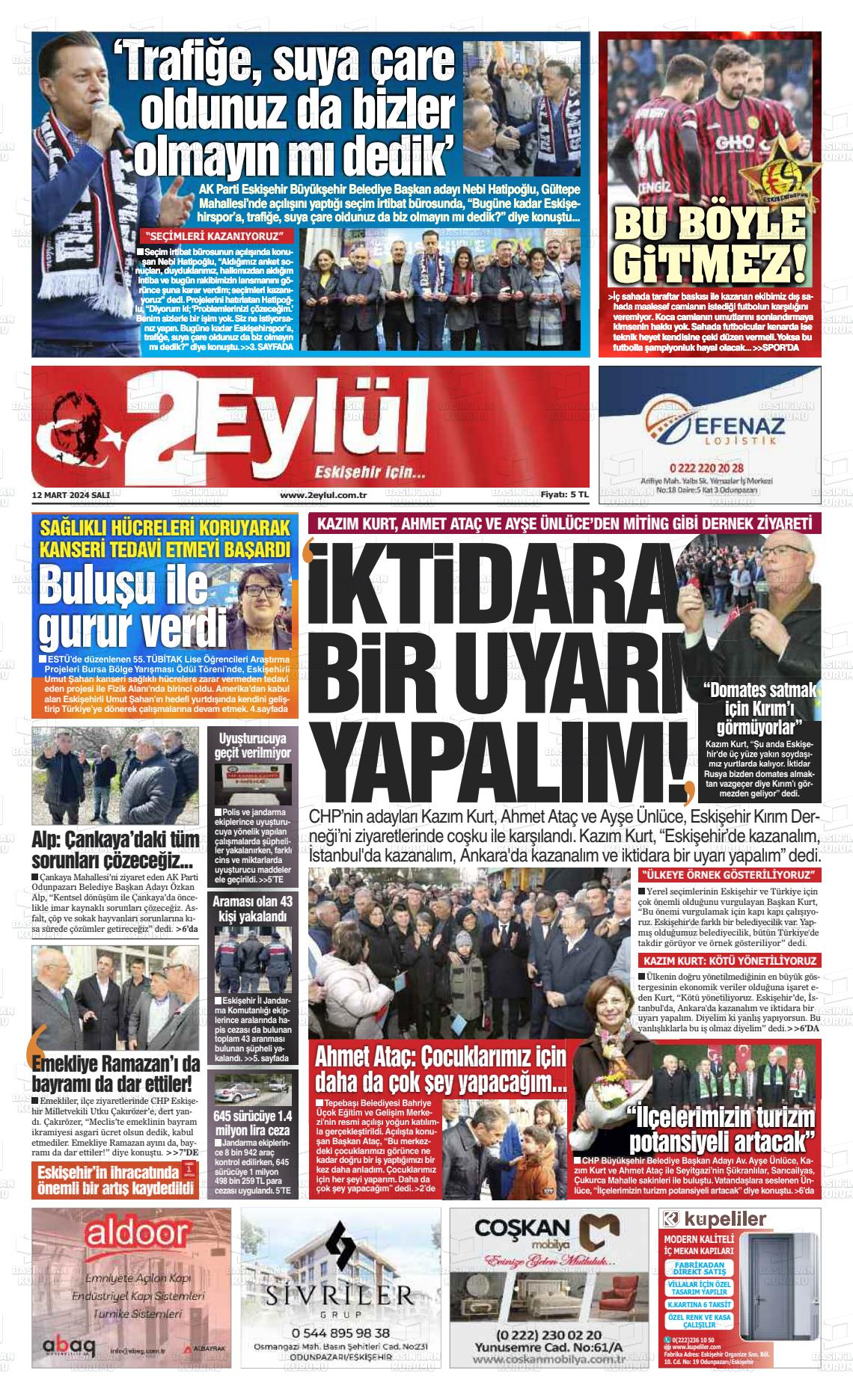 12 Mart 2024 İki Eylül Gazete Manşeti