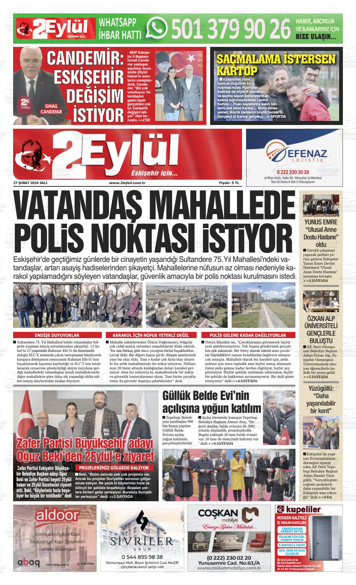 27 Şubat 2024 İki Eylül Gazete Manşeti