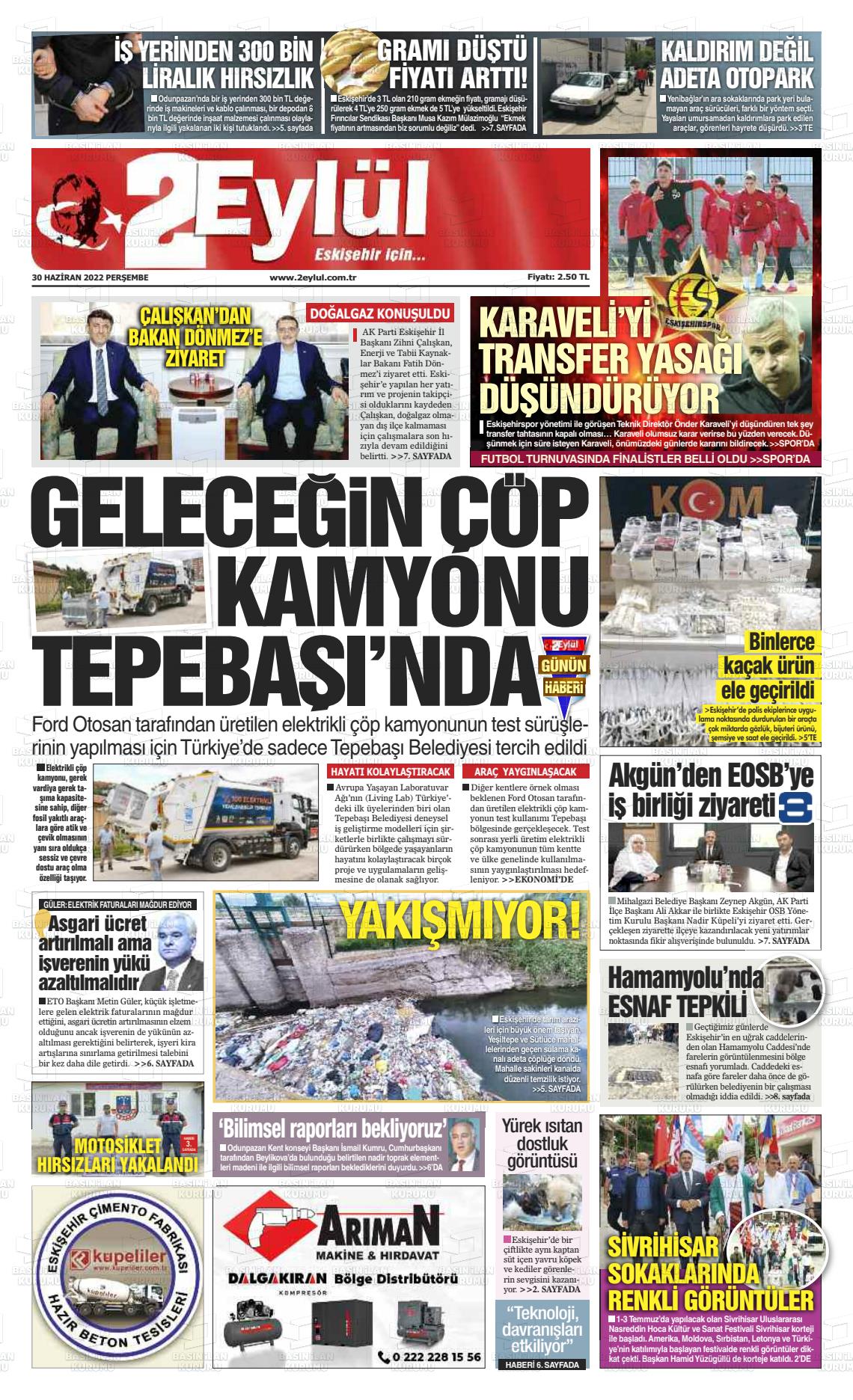 01 Temmuz 2022 İki Eylül Gazete Manşeti