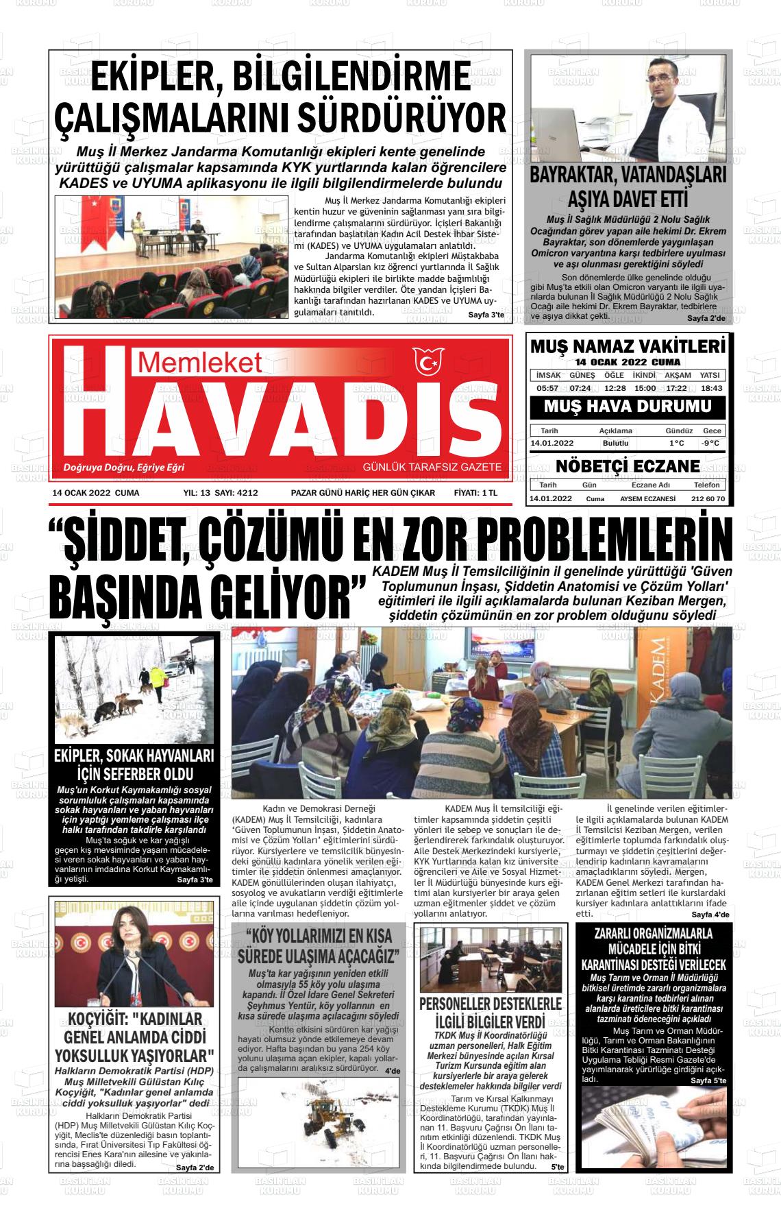 14 Ocak 2022 30 Nisan Gazete Manşeti