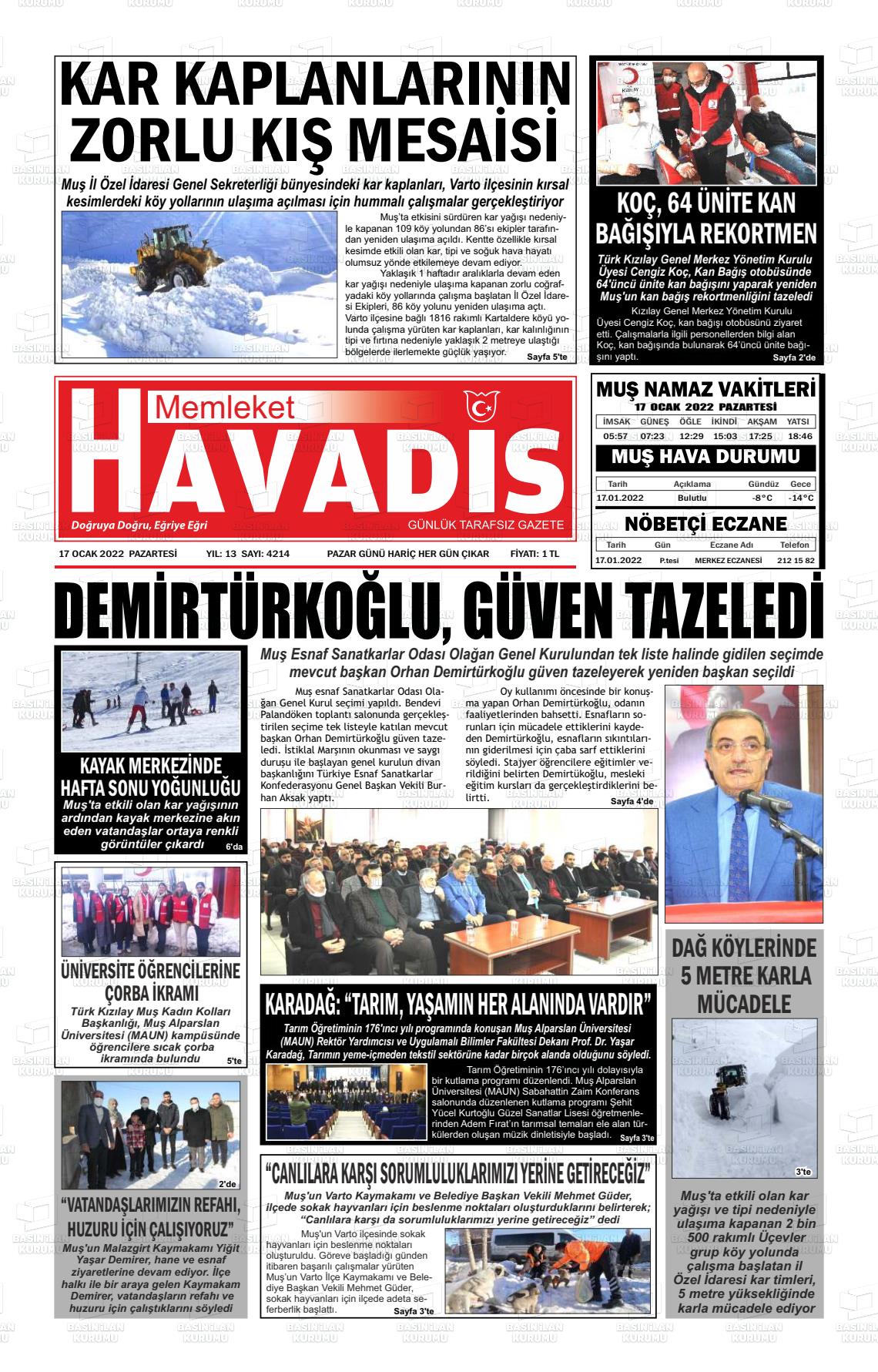 17 Ocak 2022 30 Nisan Gazete Manşeti