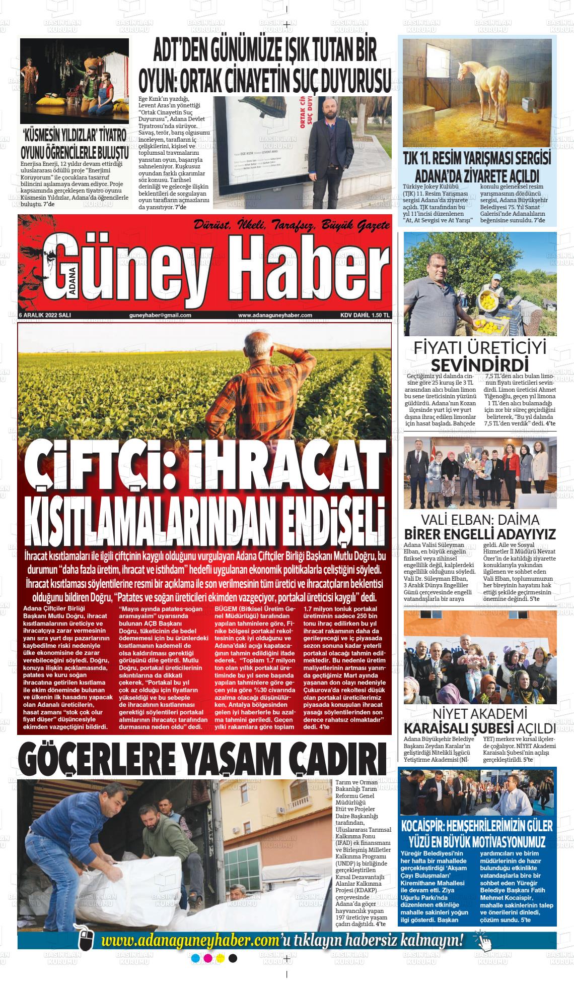 06 Aralık 2022 Adana Güney Haber Gazete Manşeti