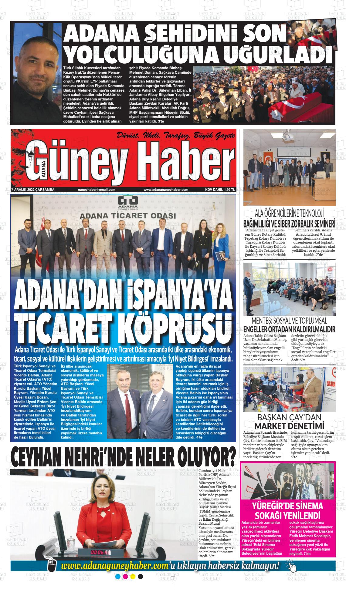 07 Aralık 2022 Adana Güney Haber Gazete Manşeti