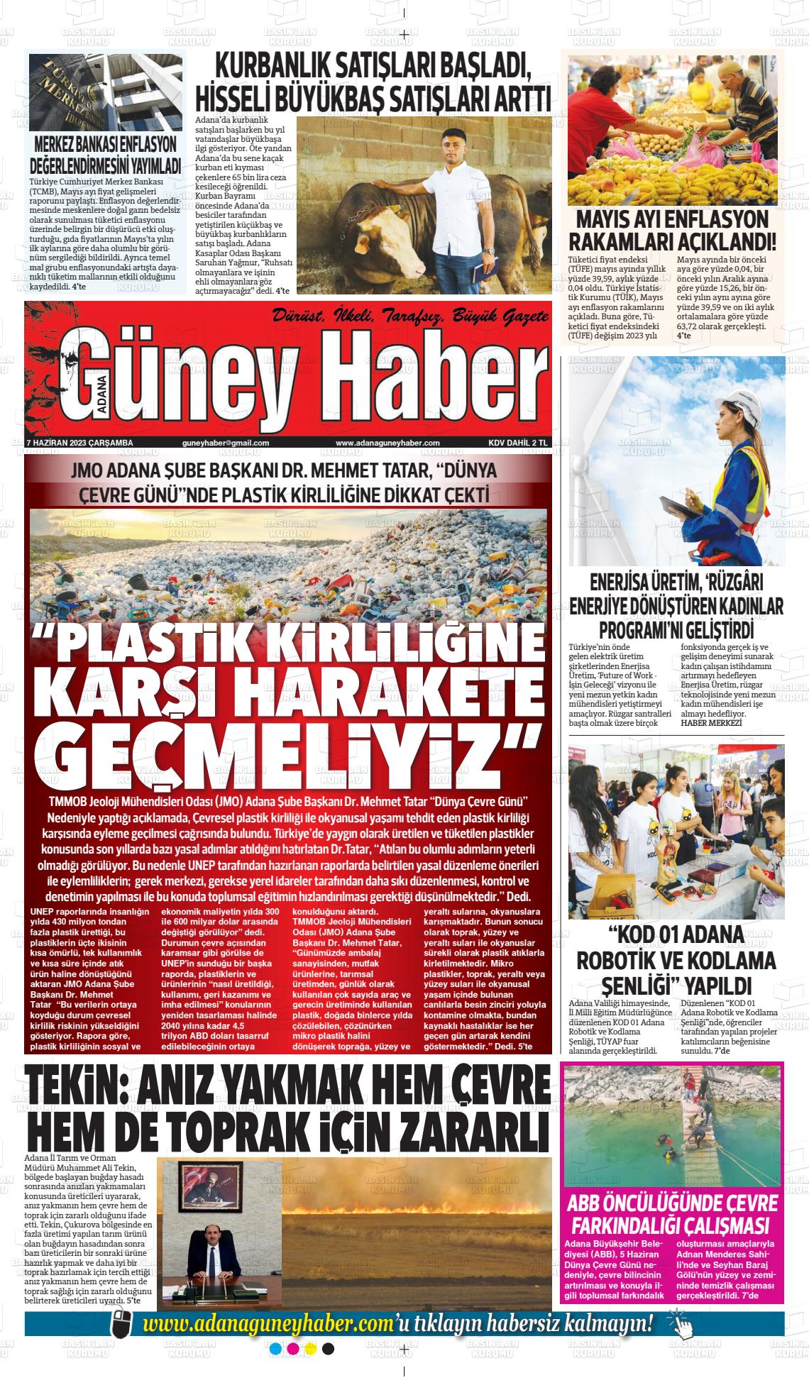 07 Haziran 2023 Adana Güney Haber Gazete Manşeti