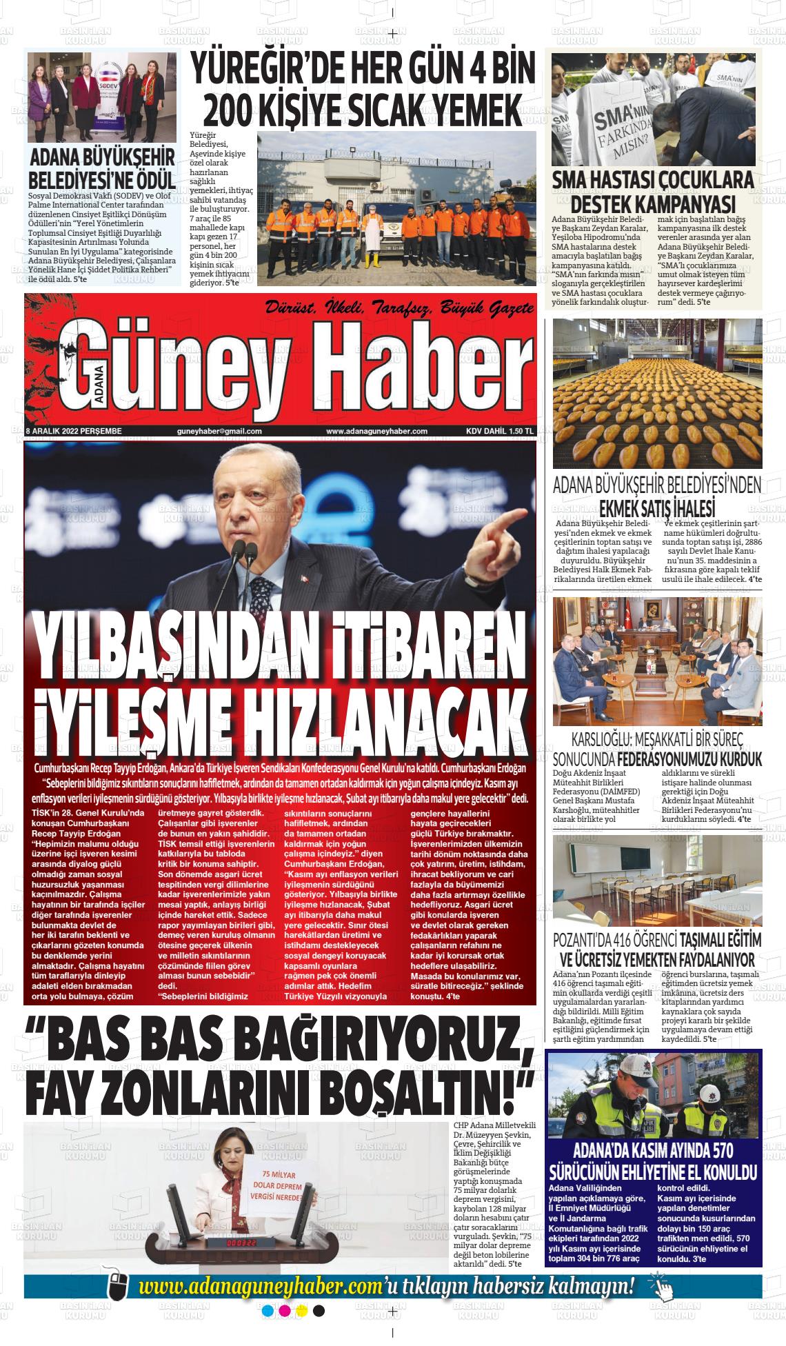 08 Aralık 2022 Adana Güney Haber Gazete Manşeti