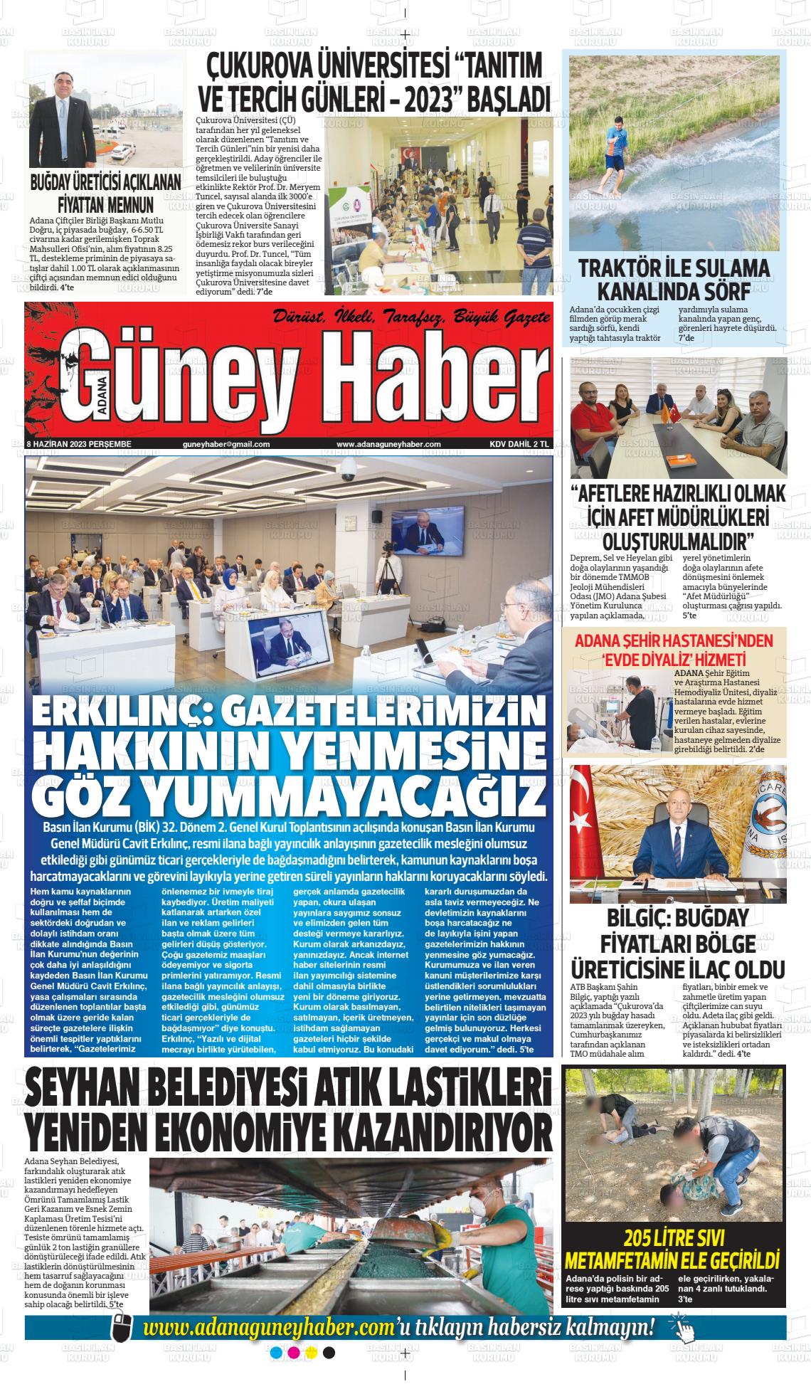 08 Haziran 2023 Adana Güney Haber Gazete Manşeti