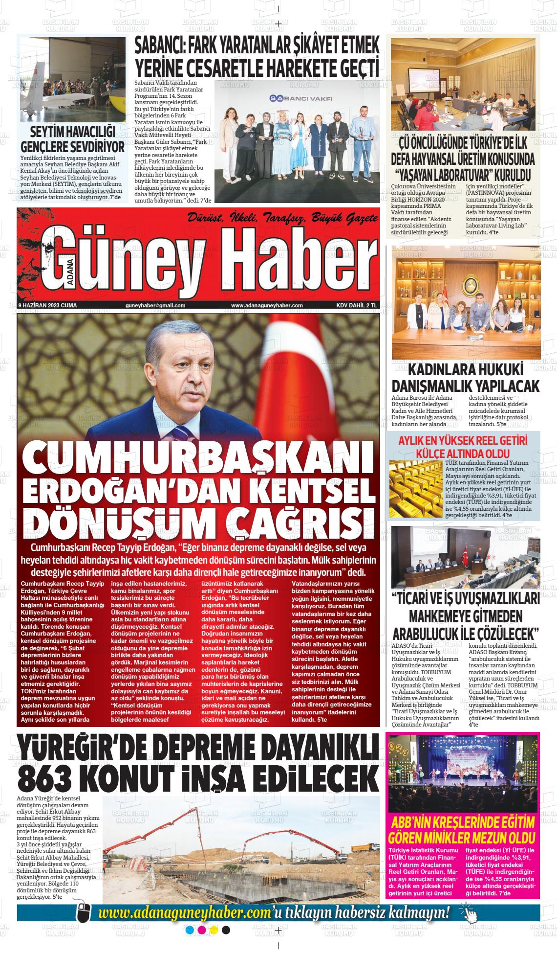 10 Haziran 2023 Adana Güney Haber Gazete Manşeti