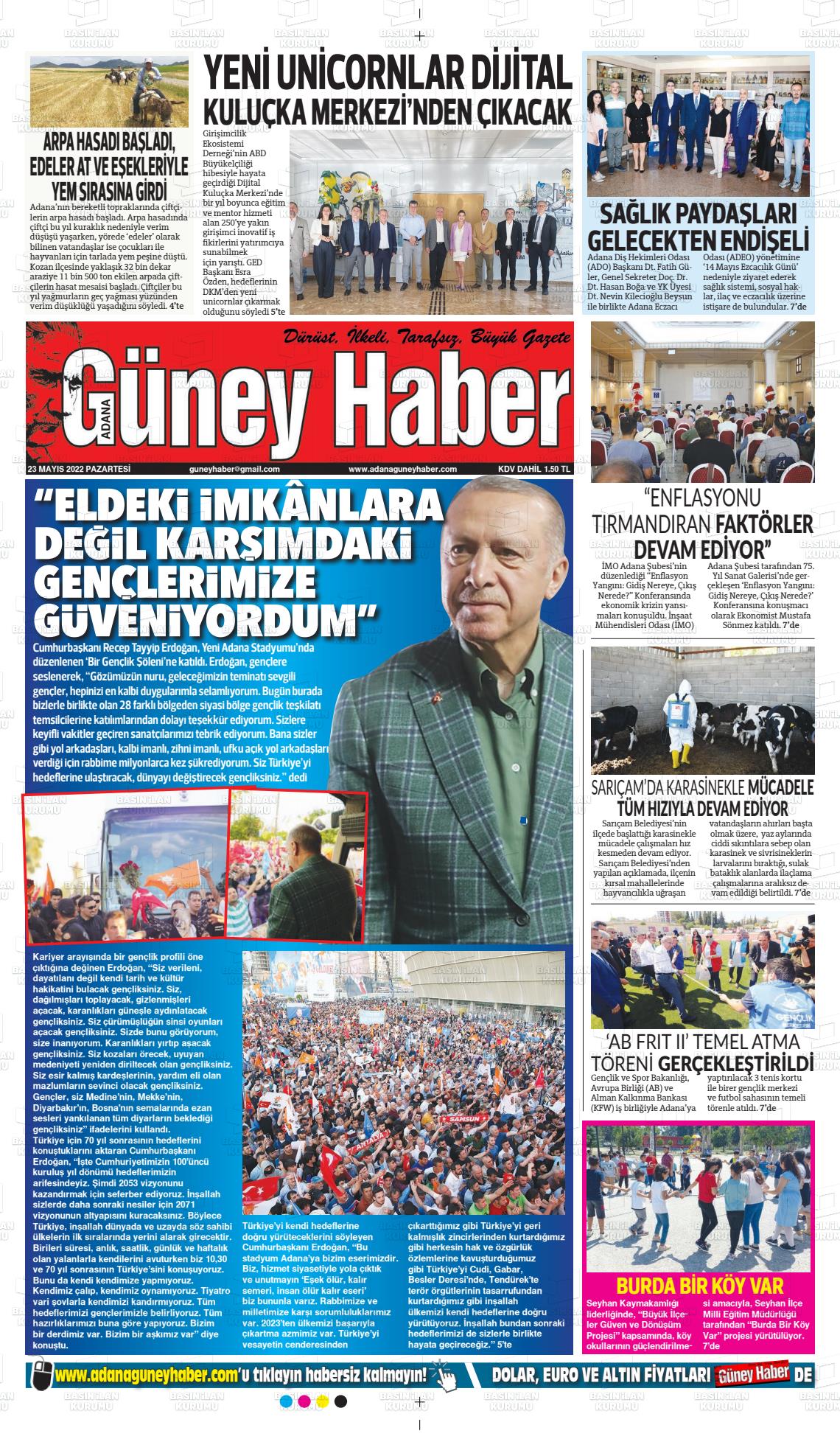 23 Mayıs 2022 Adana Güney Haber Gazete Manşeti