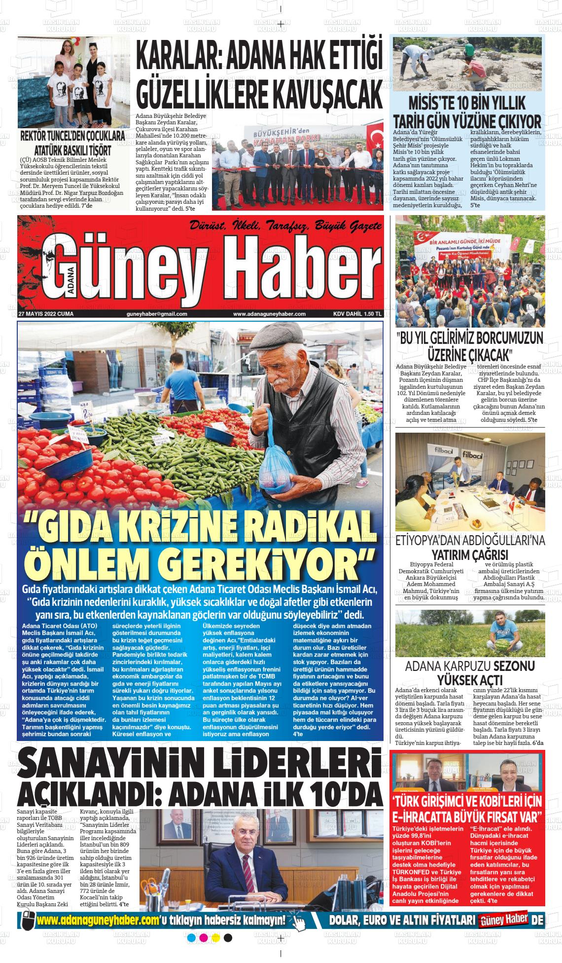27 Mayıs 2022 Adana Güney Haber Gazete Manşeti