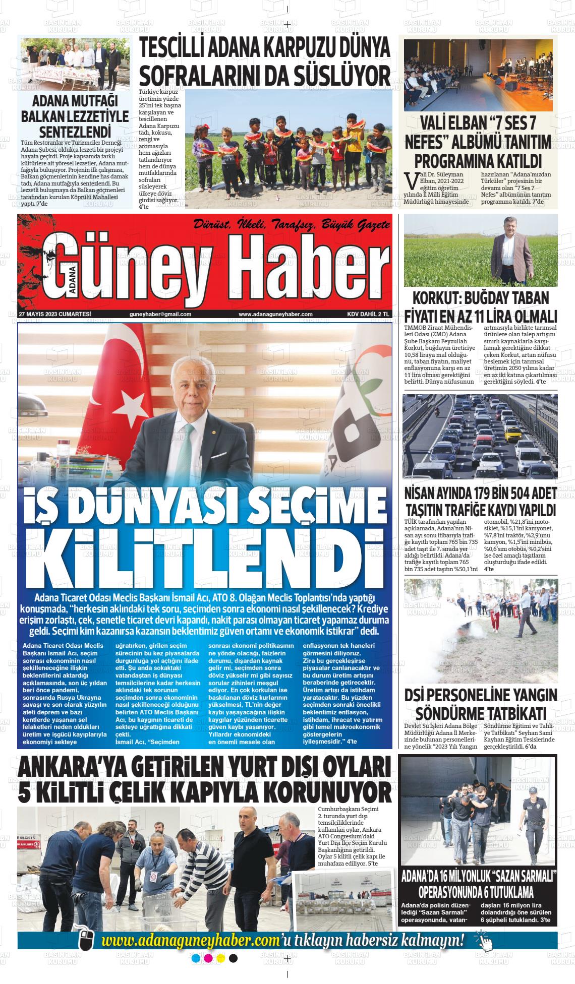 27 Mayıs 2023 Adana Güney Haber Gazete Manşeti