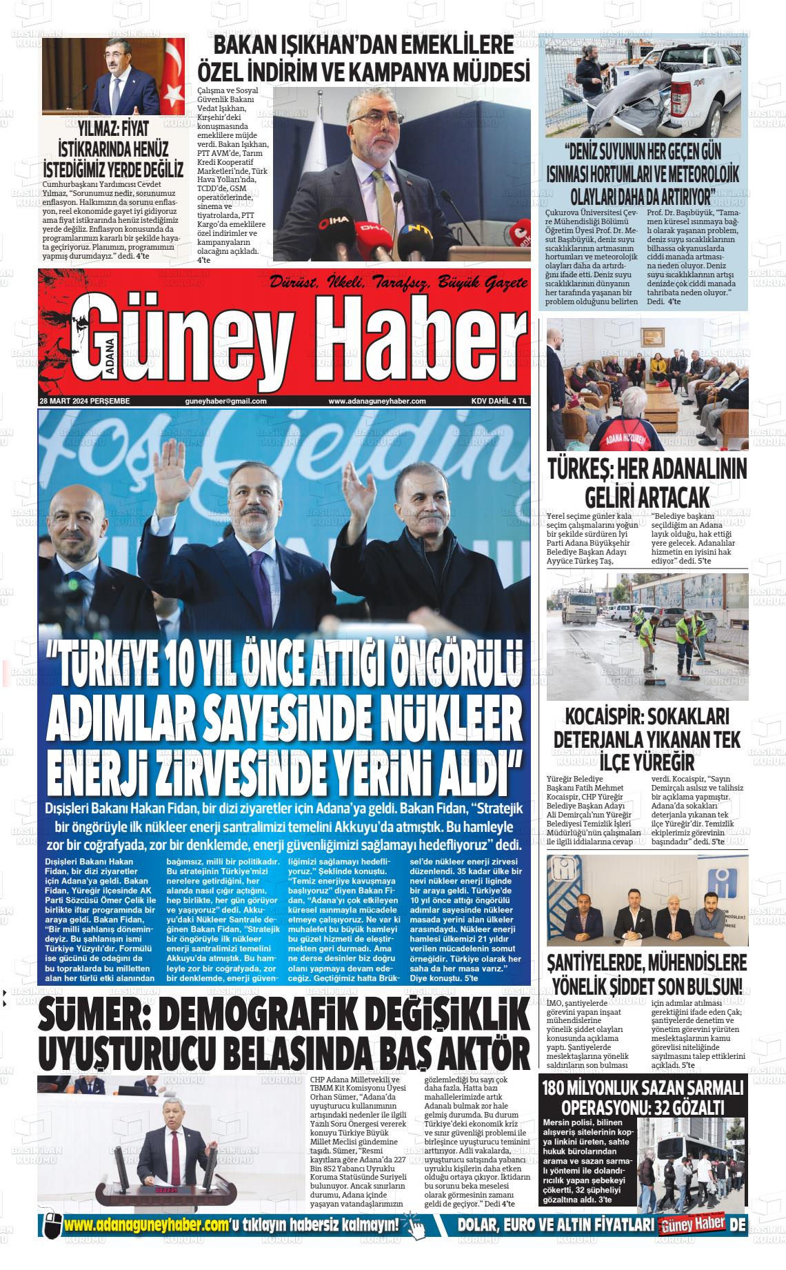 28 Mart 2024 Adana Güney Haber Gazete Manşeti