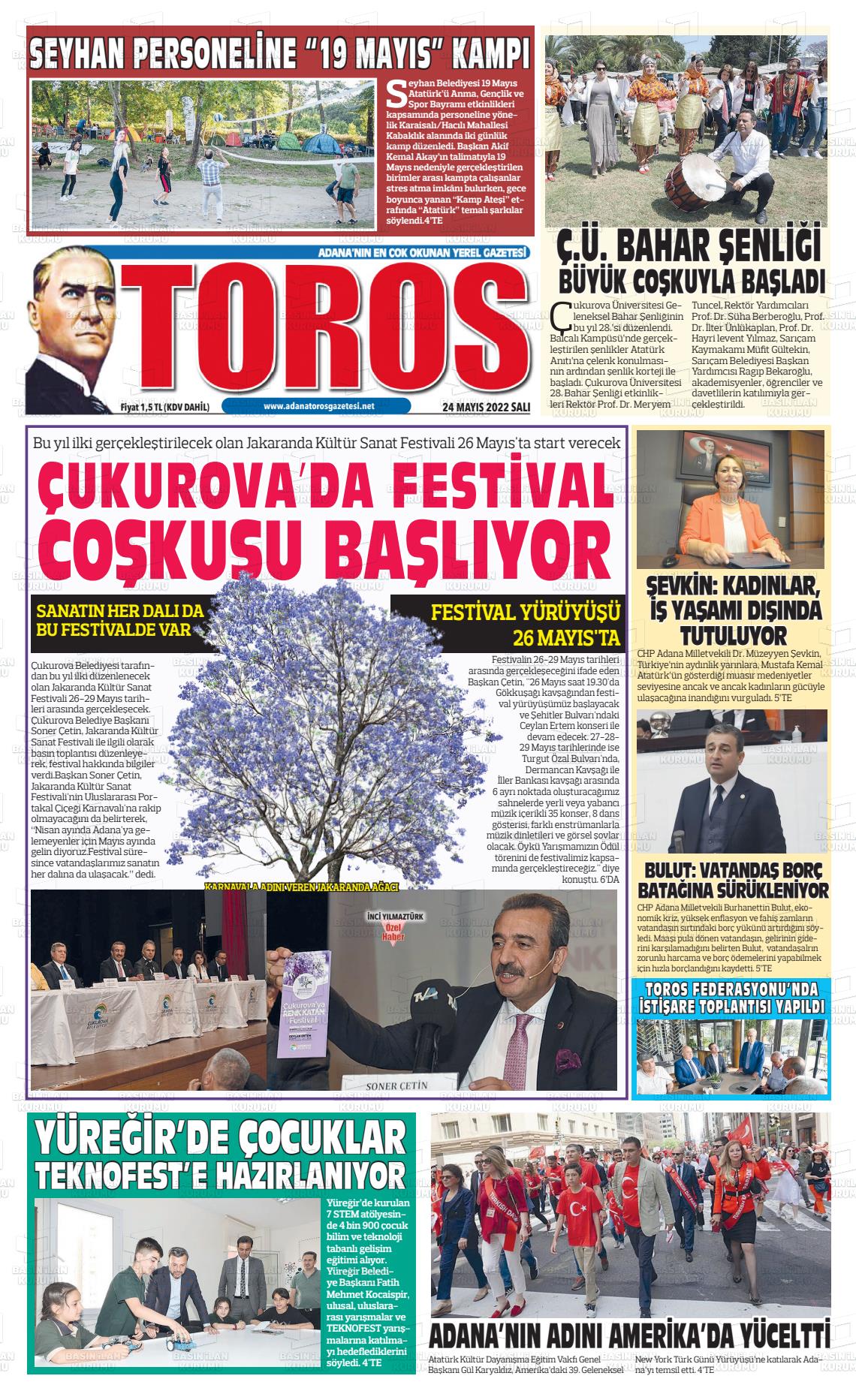 24 Mayıs 2022 Toros Gazete Manşeti