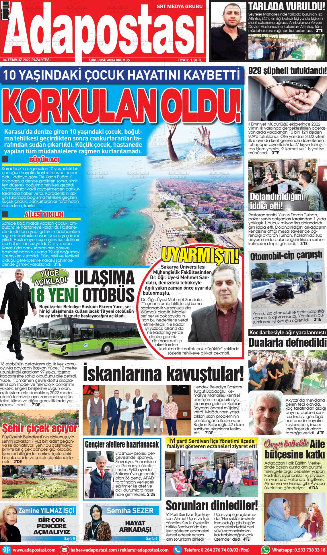 04 Temmuz 2022 Ada Postası Gazete Manşeti