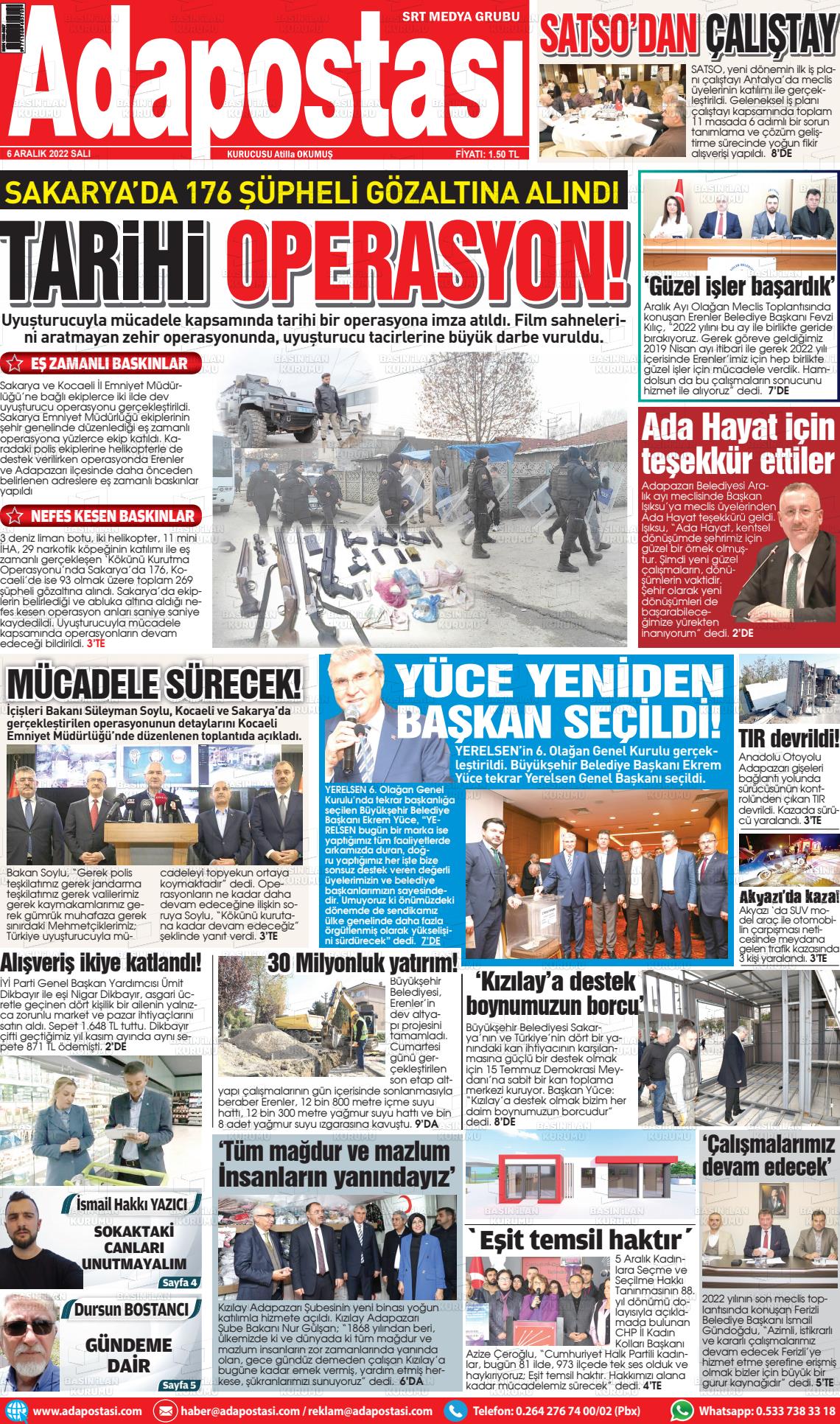 06 Aralık 2022 Ada Postası Gazete Manşeti